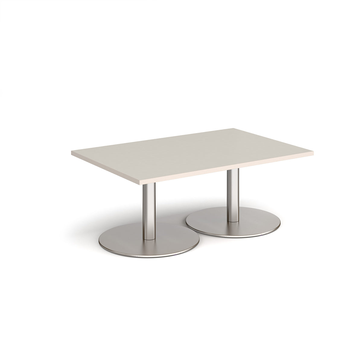 Monza rectangular coffee table with flat round brushed steel bases 1200mm x 800mm -  Light Grey - view 1