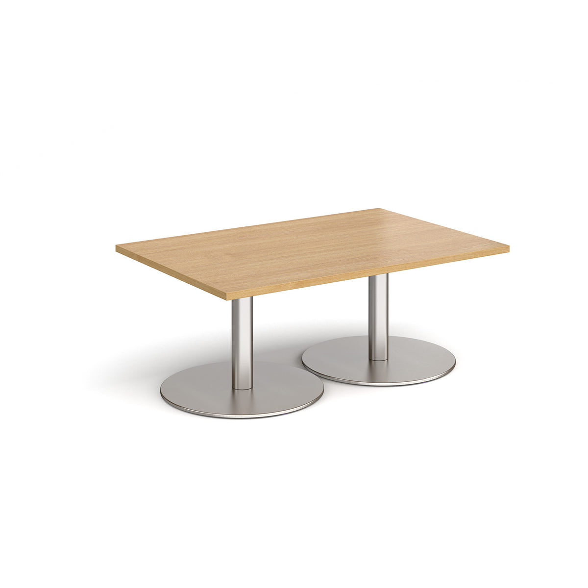 Monza rectangular coffee table with flat round brushed steel bases 1200mm x 800mm - oak - view 1