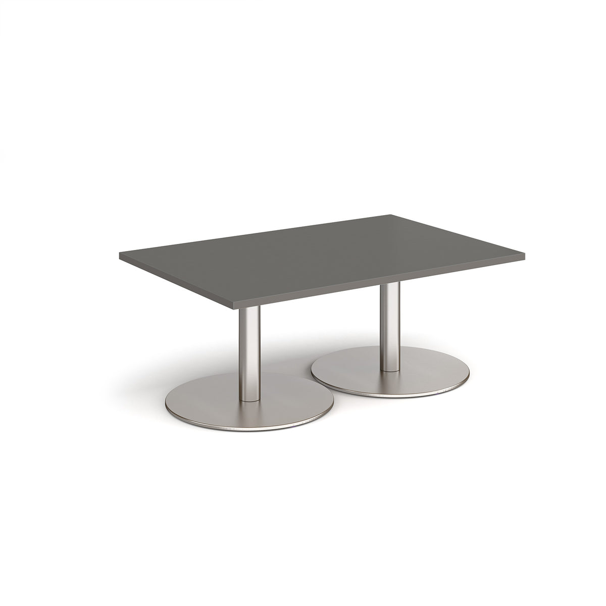 Monza rectangular coffee table with flat round brushed steel bases 1200mm x 800mm - Onyx Grey - view 1