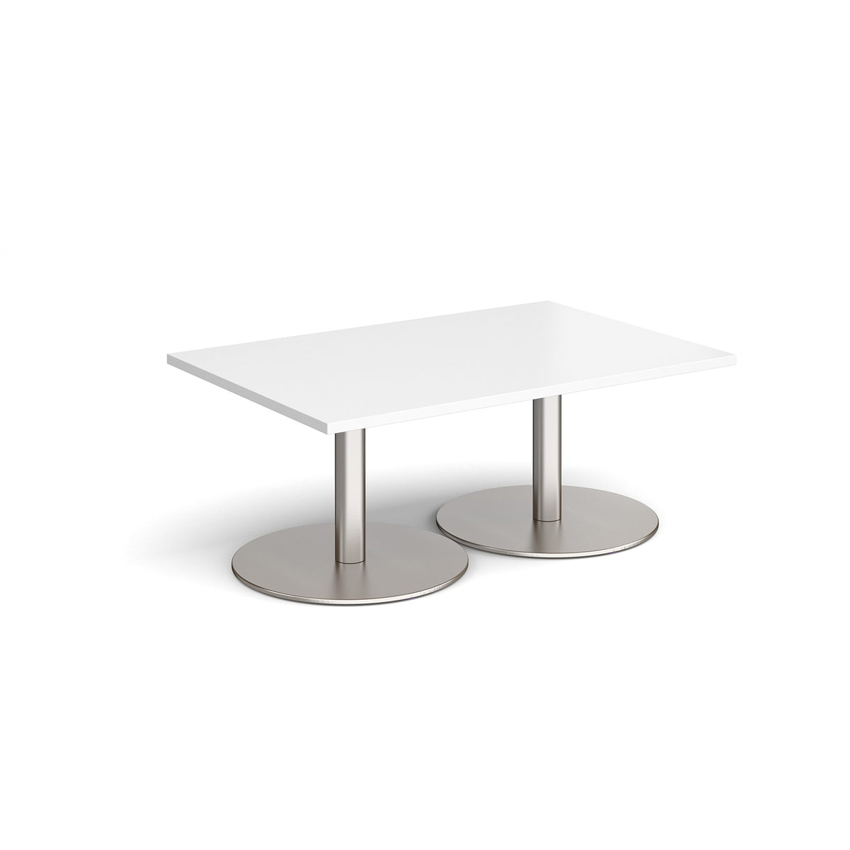 Monza rectangular coffee table with flat round brushed steel bases 1200mm x 800mm - white - view 1