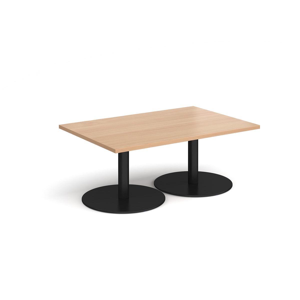 Monza rectangular coffee table with flat round black bases 1200mm x 800mm - Beech - view 1