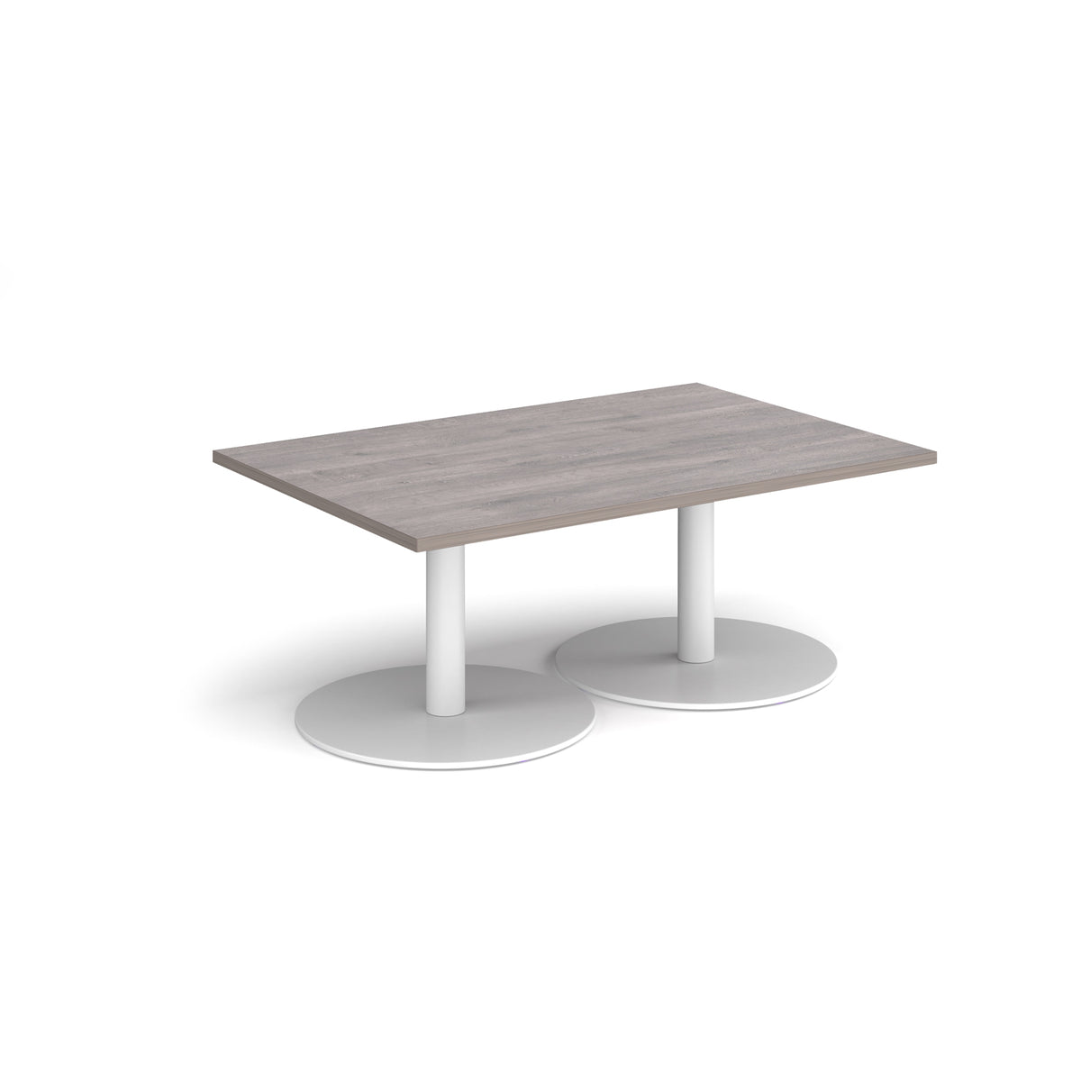 Monza rectangular coffee table with flat round white bases 1200mm x 800mm - Grey Oak - view 1