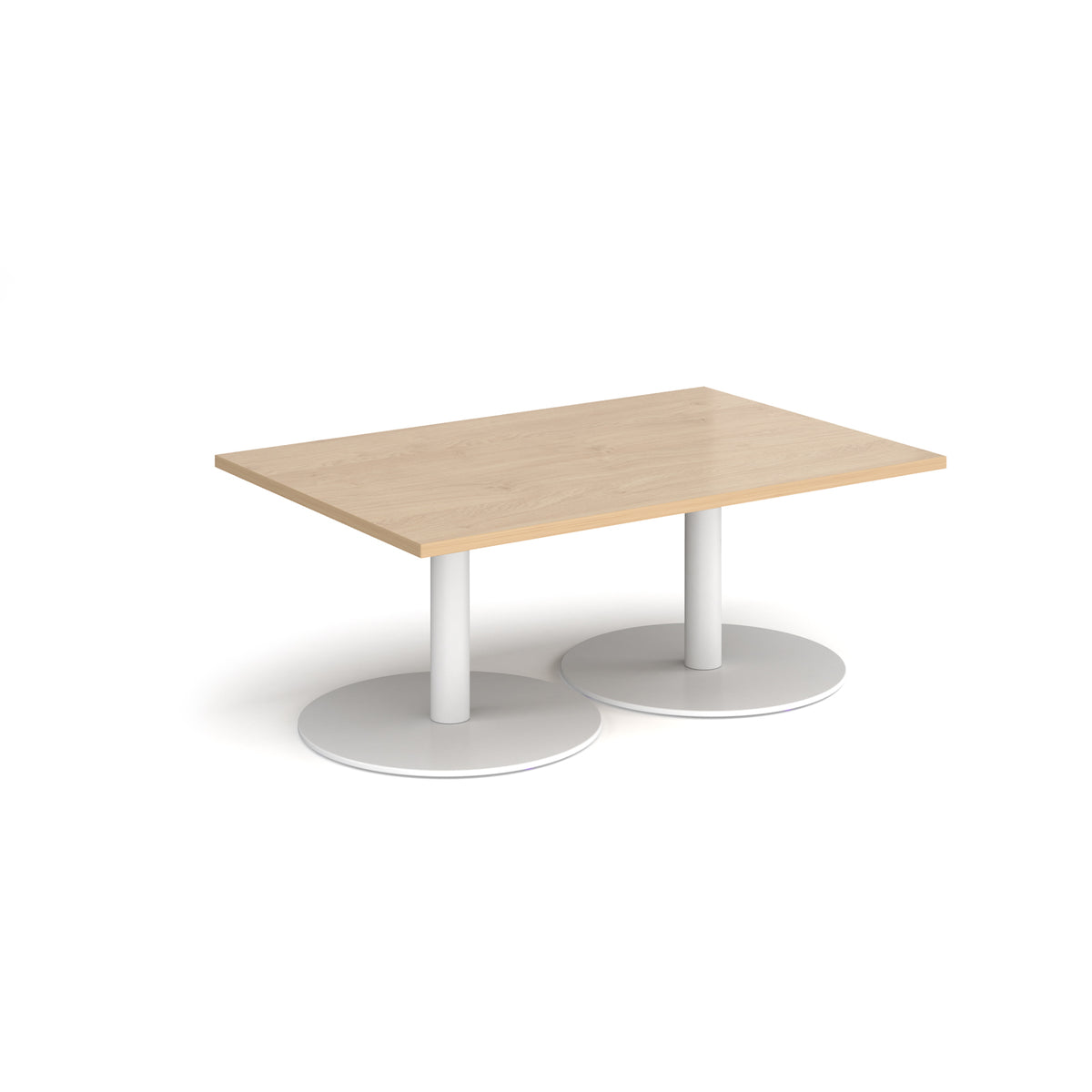 Monza rectangular coffee table with flat round white bases 1200mm x 800mm - Kendal oak - view 1