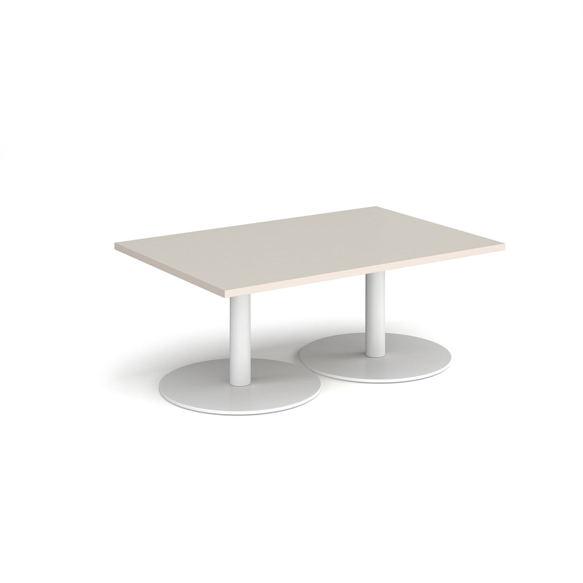 Monza rectangular coffee table with flat round white bases 1200mm x 800mm -  Light Grey - view 1
