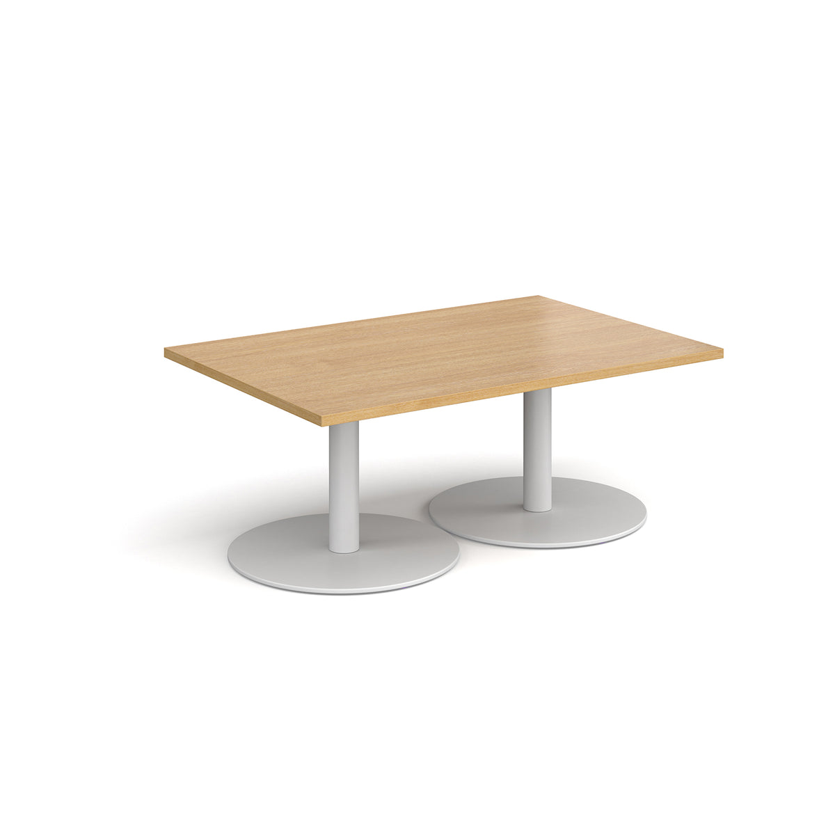 Monza rectangular coffee table with flat round white bases 1200mm x 800mm - oak - view 1