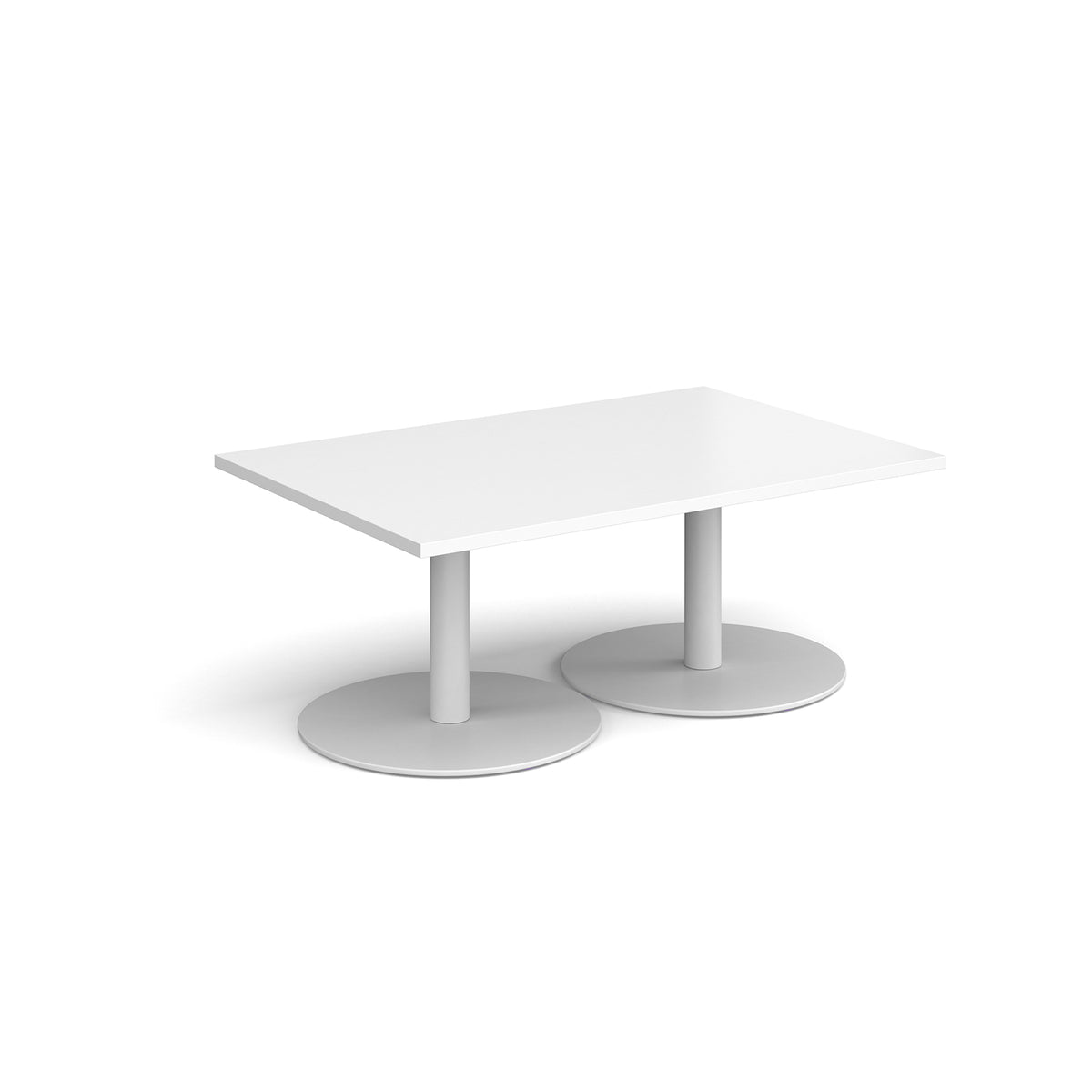 Monza rectangular coffee table with flat round white bases 1200mm x 800mm - white - view 1