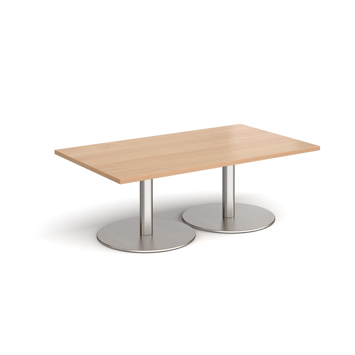 Monza rectangular coffee table with flat round brushed steel bases 1400mm x 800mm - Beech - view 1