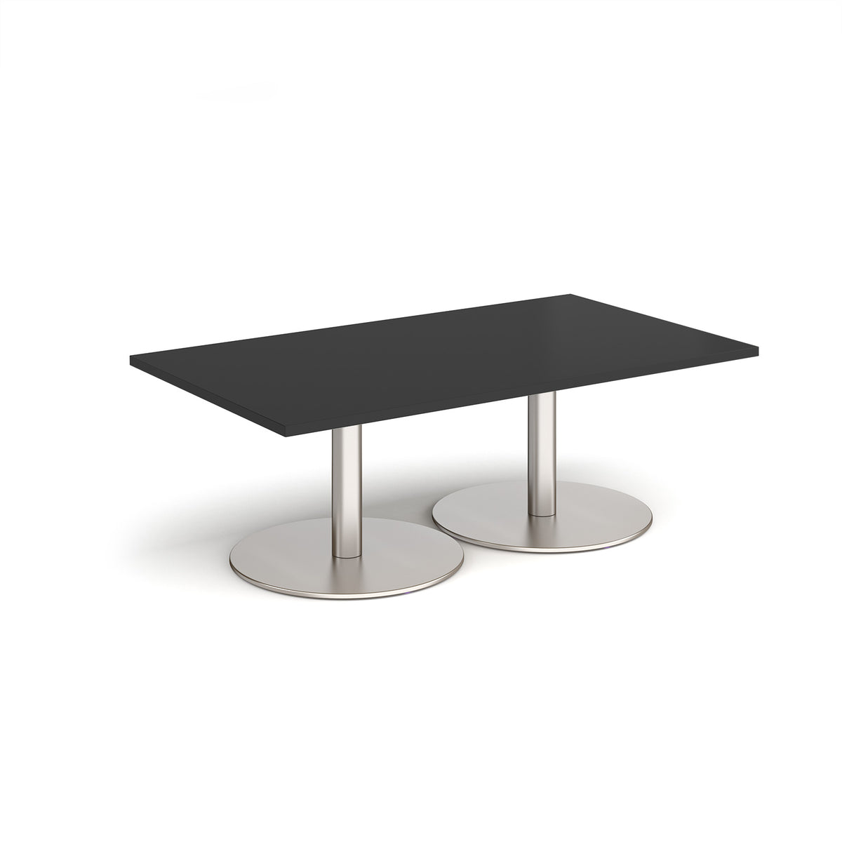Monza rectangular coffee table with flat round brushed steel bases 1400mm x 800mm - Black - view 1