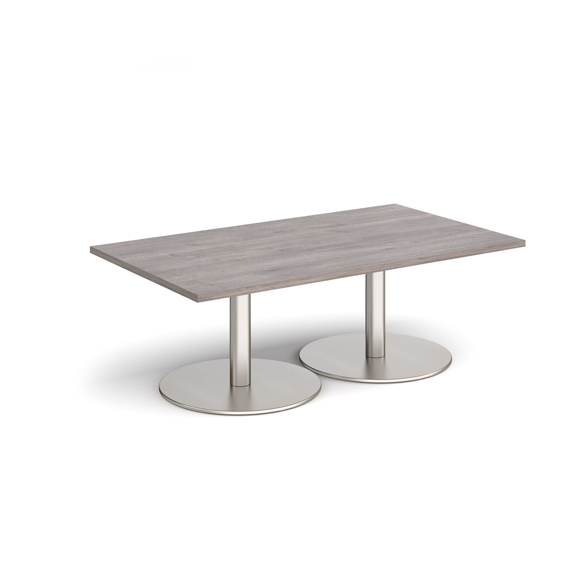 Monza rectangular coffee table with flat round brushed steel bases 1400mm x 800mm - Grey Oak - view 1