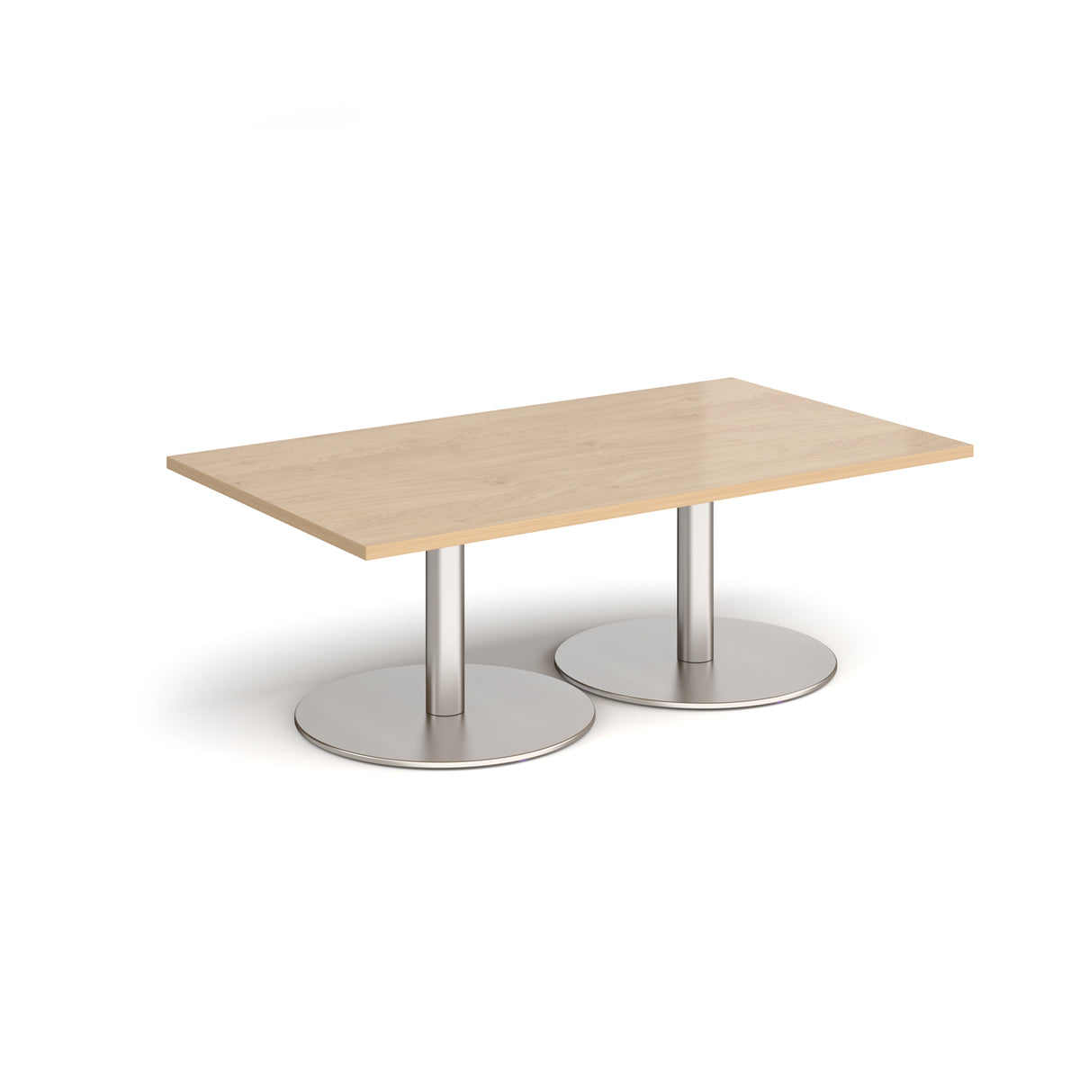 Monza rectangular coffee table with flat round brushed steel bases 1400mm x 800mm - Kendal oak - view 1
