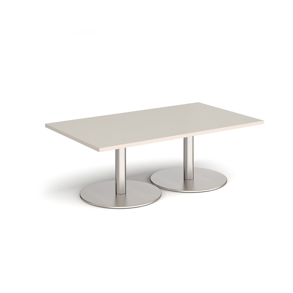 Monza rectangular coffee table with flat round brushed steel bases 1400mm x 800mm -  Light Grey - view 1