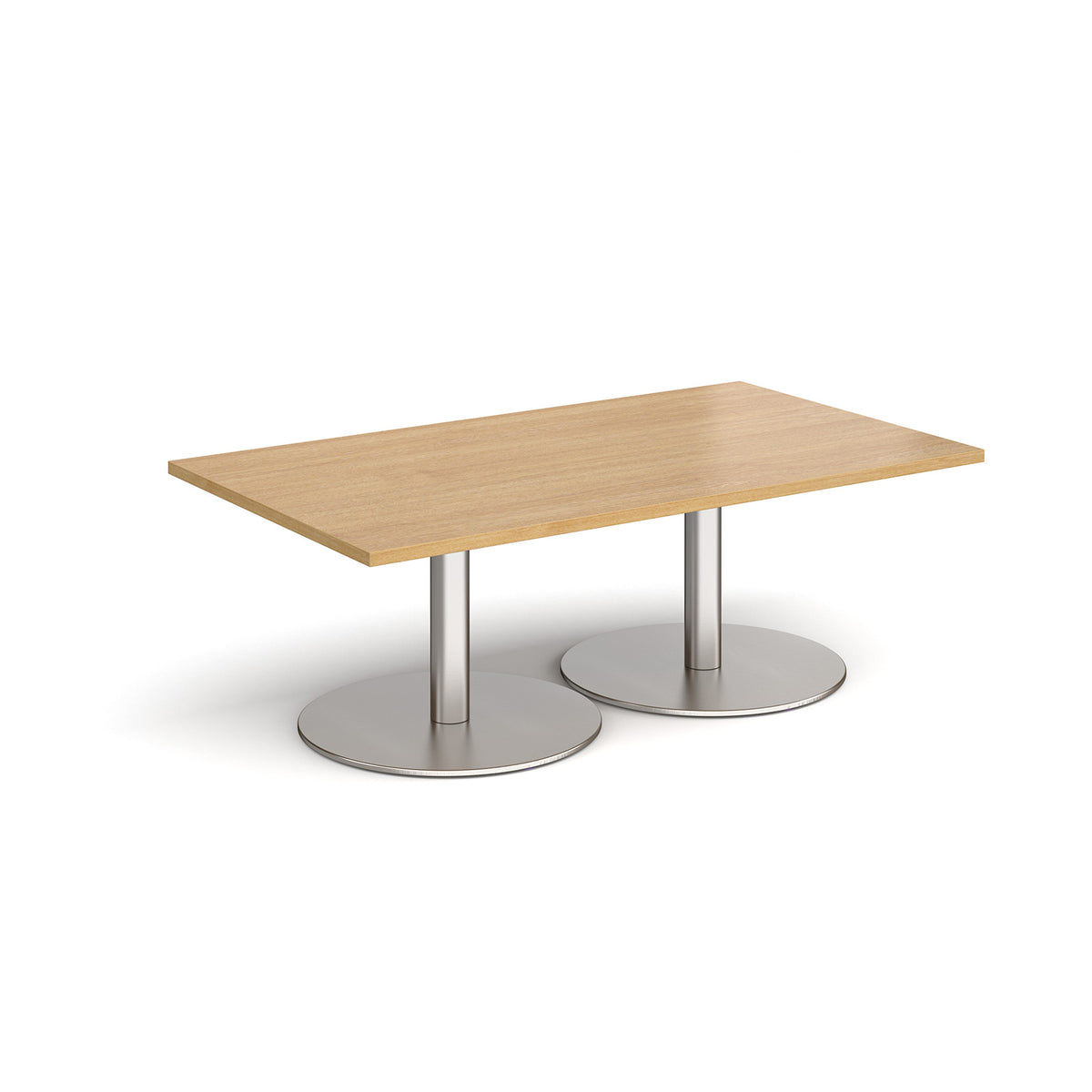 Monza rectangular coffee table with flat round brushed steel bases 1400mm x 800mm - oak - view 1