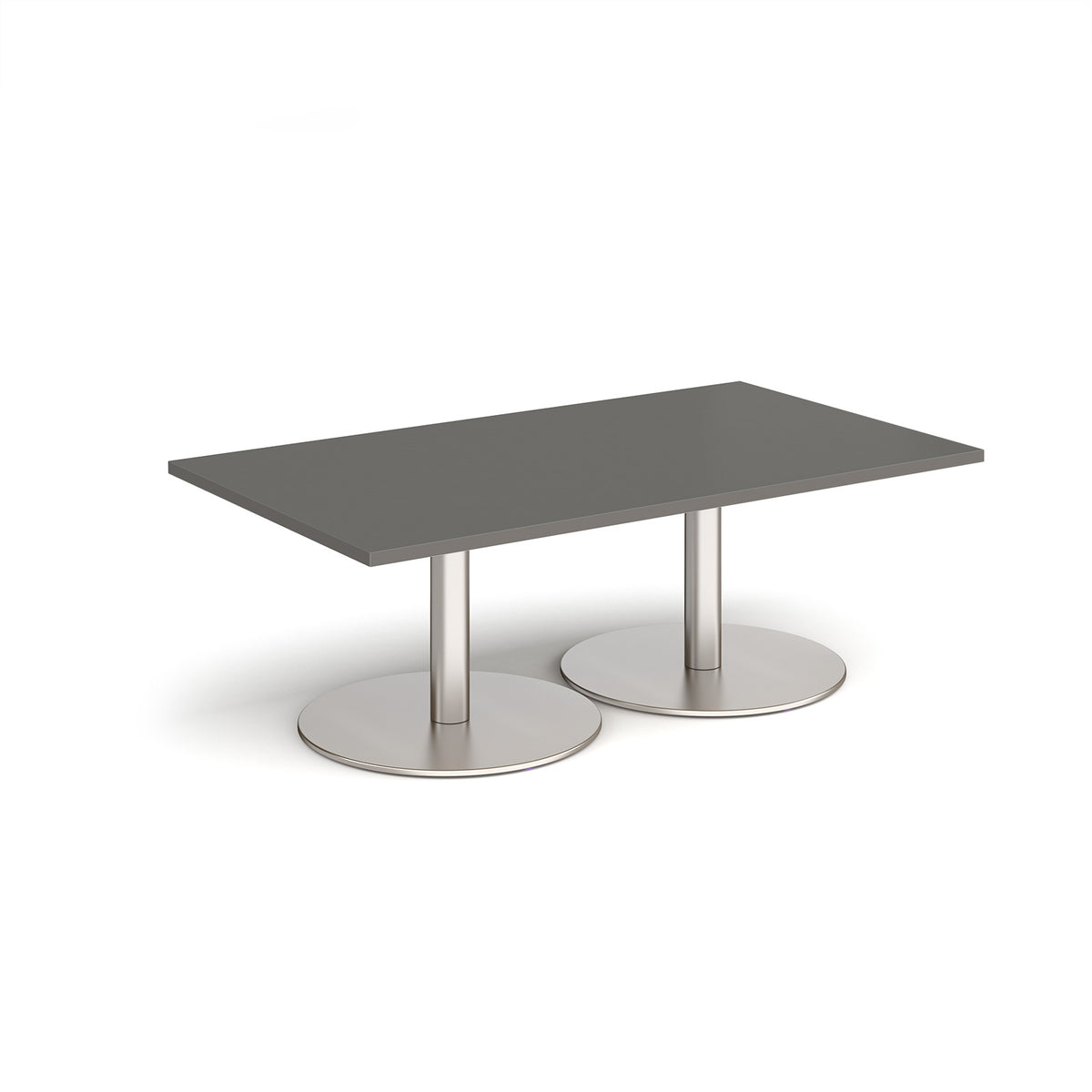 Monza rectangular coffee table with flat round brushed steel bases 1400mm x 800mm - Onyx Grey - view 1