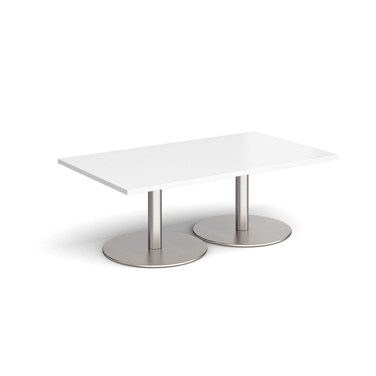 Monza rectangular coffee table with flat round brushed steel bases 1400mm x 800mm - white - view 1