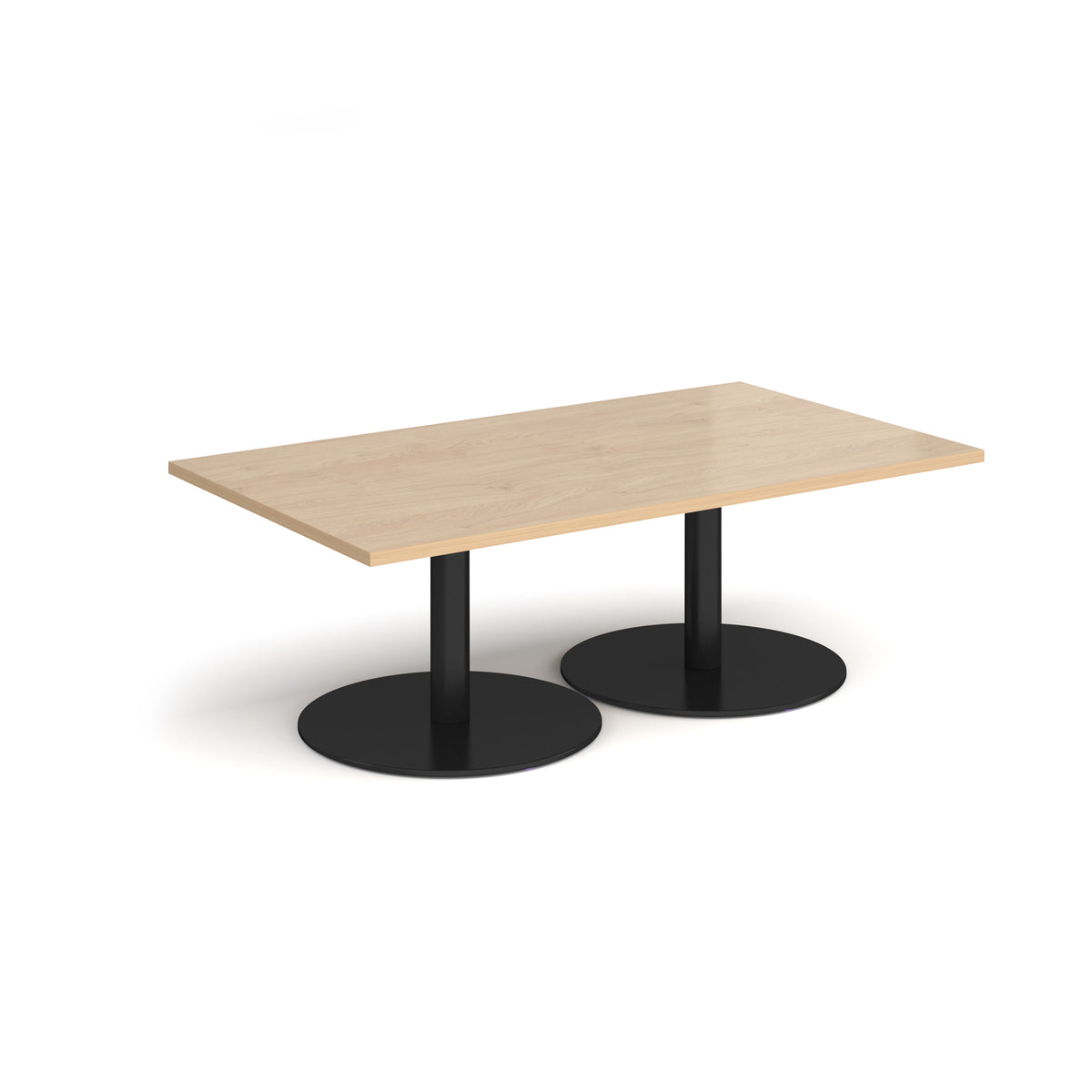 Monza rectangular coffee table with flat round black bases 1400mm x 800mm - Kendal oak - view 1