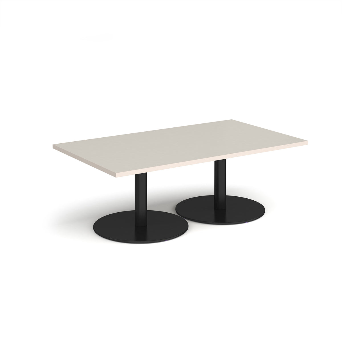 Monza rectangular coffee table with flat round black bases 1400mm x 800mm -  Light Grey - view 1