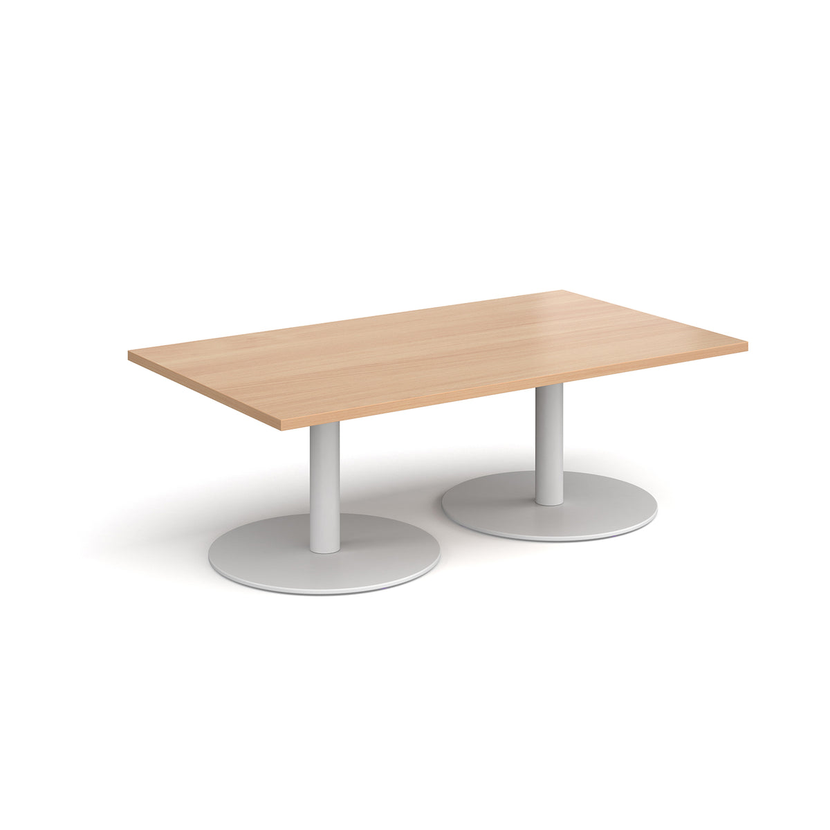 Monza rectangular coffee table with flat round white bases 1400mm x 800mm - Beech - view 1