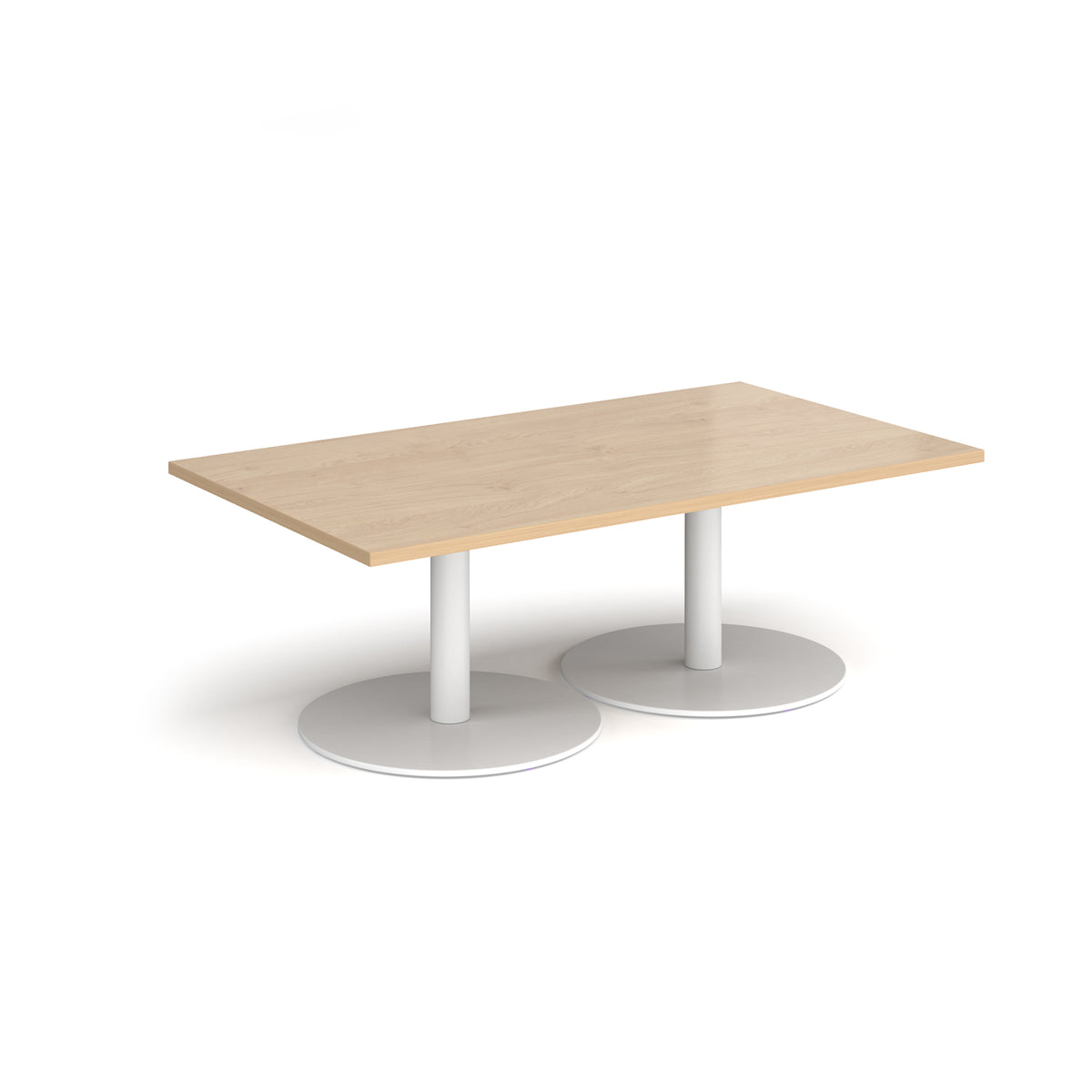Monza rectangular coffee table with flat round white bases 1400mm x 800mm - Kendal oak - view 1