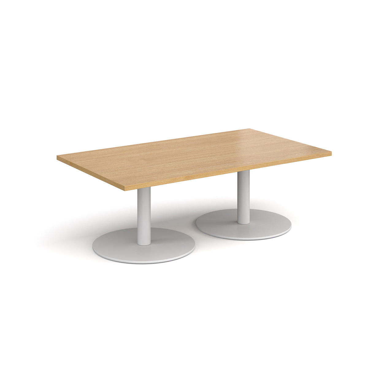 Monza rectangular coffee table with flat round white bases 1400mm x 800mm - oak - view 1