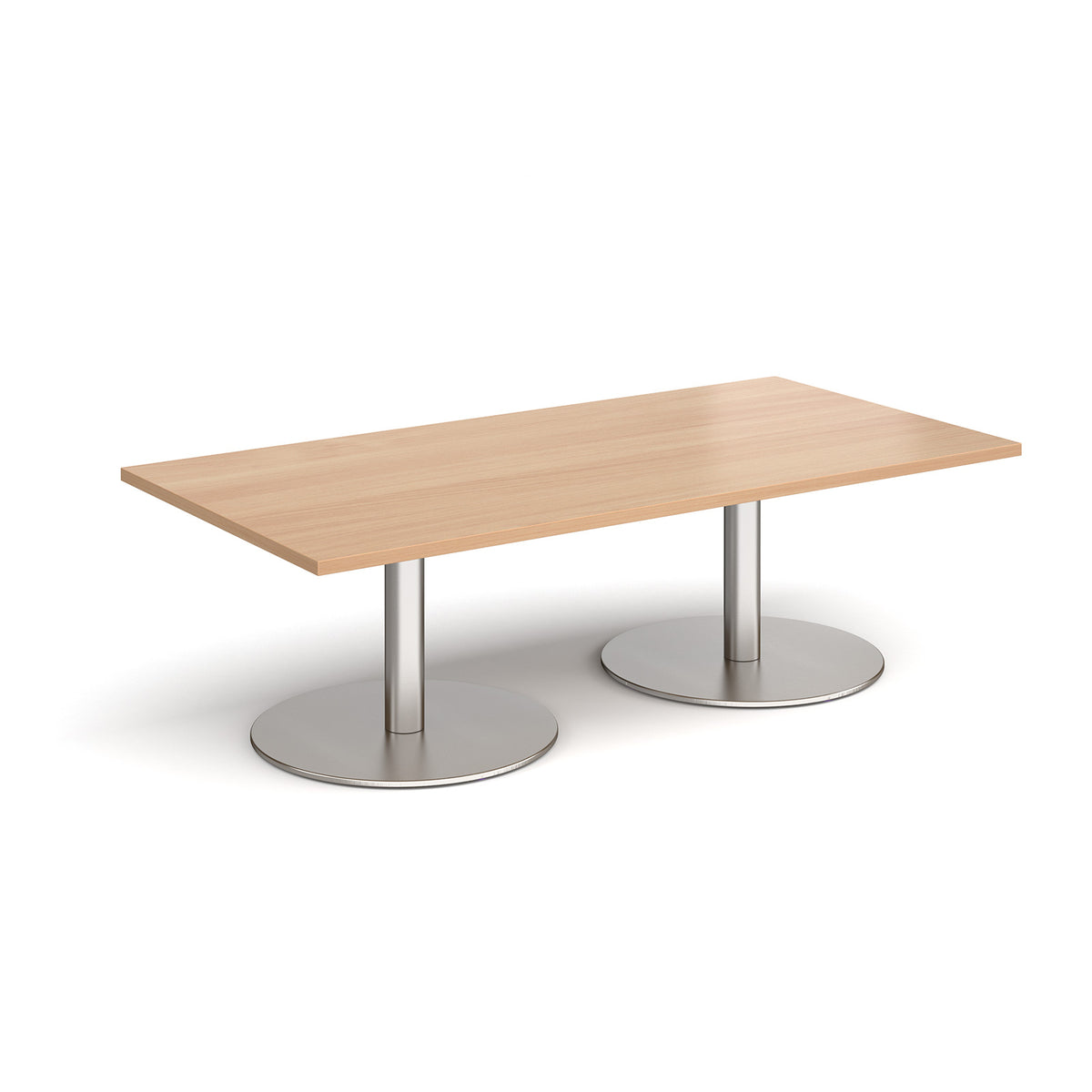Monza rectangular coffee table with flat round brushed steel bases 1600mm x 800mm - Beech - view 1