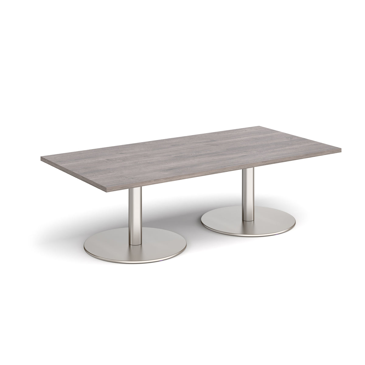 Monza rectangular coffee table with flat round brushed steel bases 1600mm x 800mm - Grey Oak - view 1