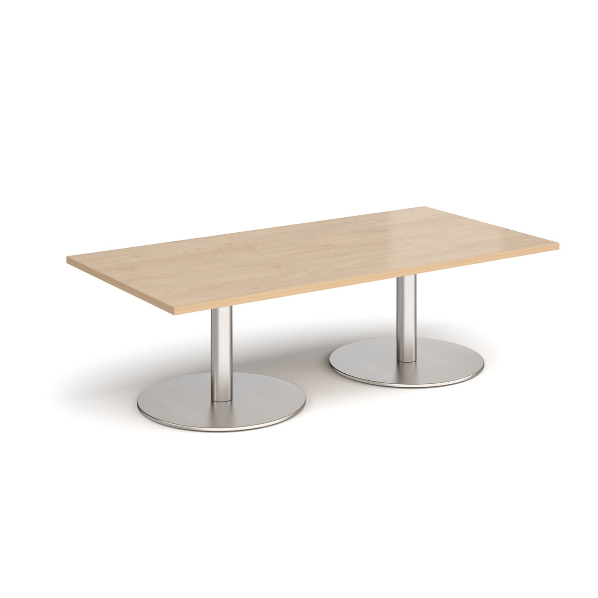 Monza rectangular coffee table with flat round brushed steel bases 1600mm x 800mm - Kendal oak - view 1