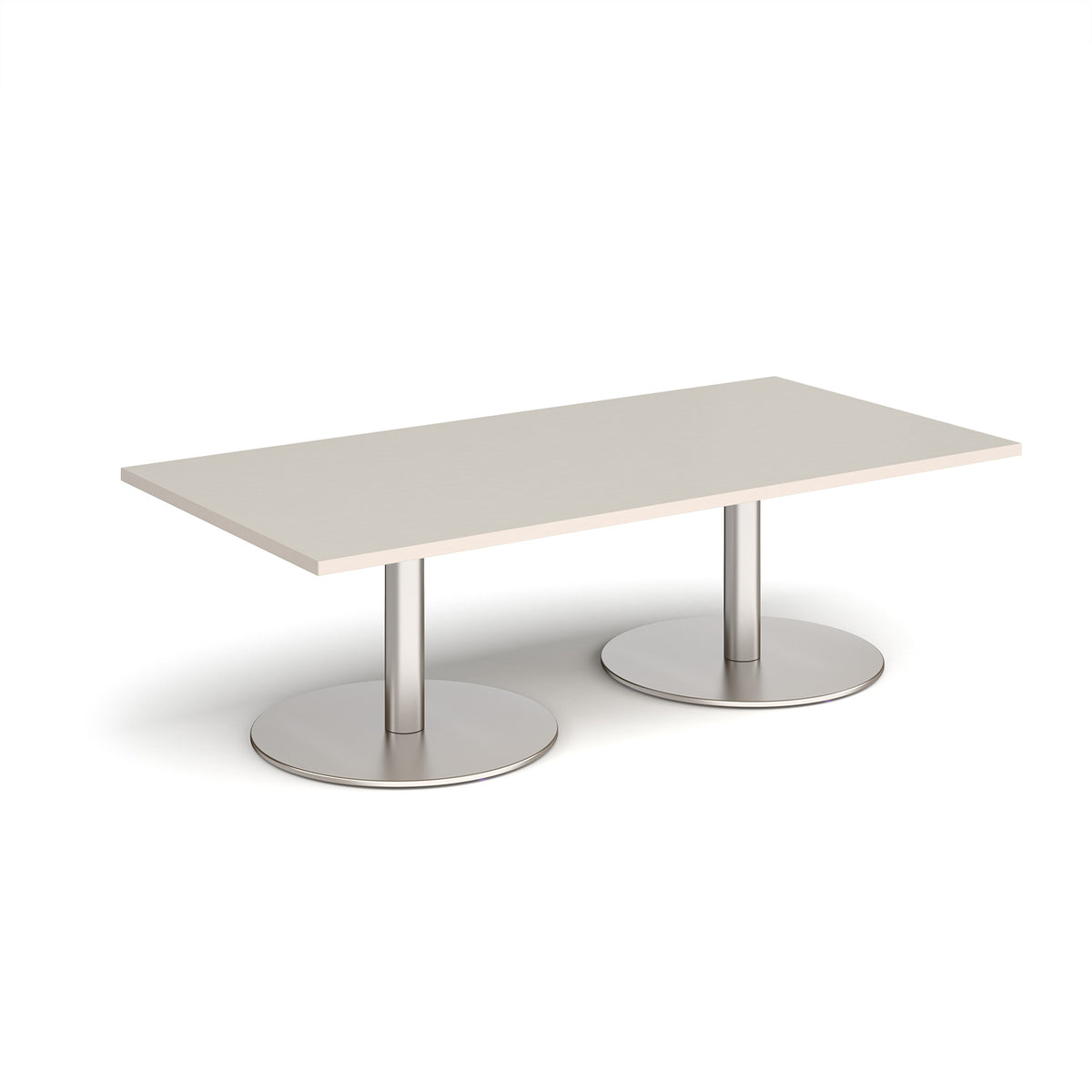 Monza rectangular coffee table with flat round brushed steel bases 1600mm x 800mm -  Light Grey - view 1