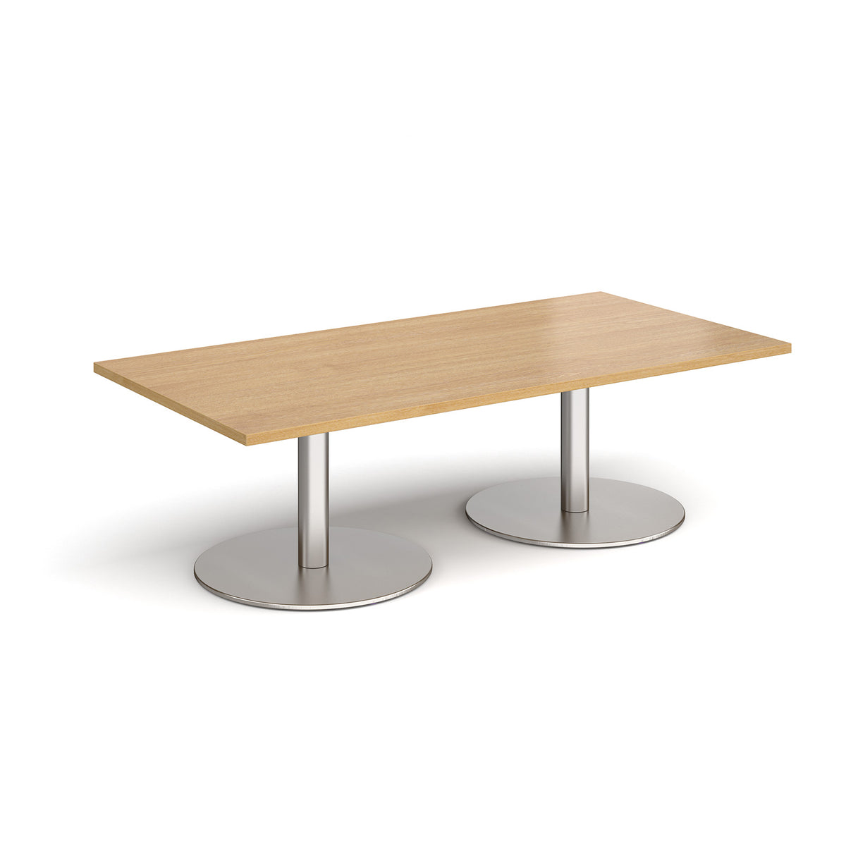 Monza rectangular coffee table with flat round brushed steel bases 1600mm x 800mm - oak - view 1