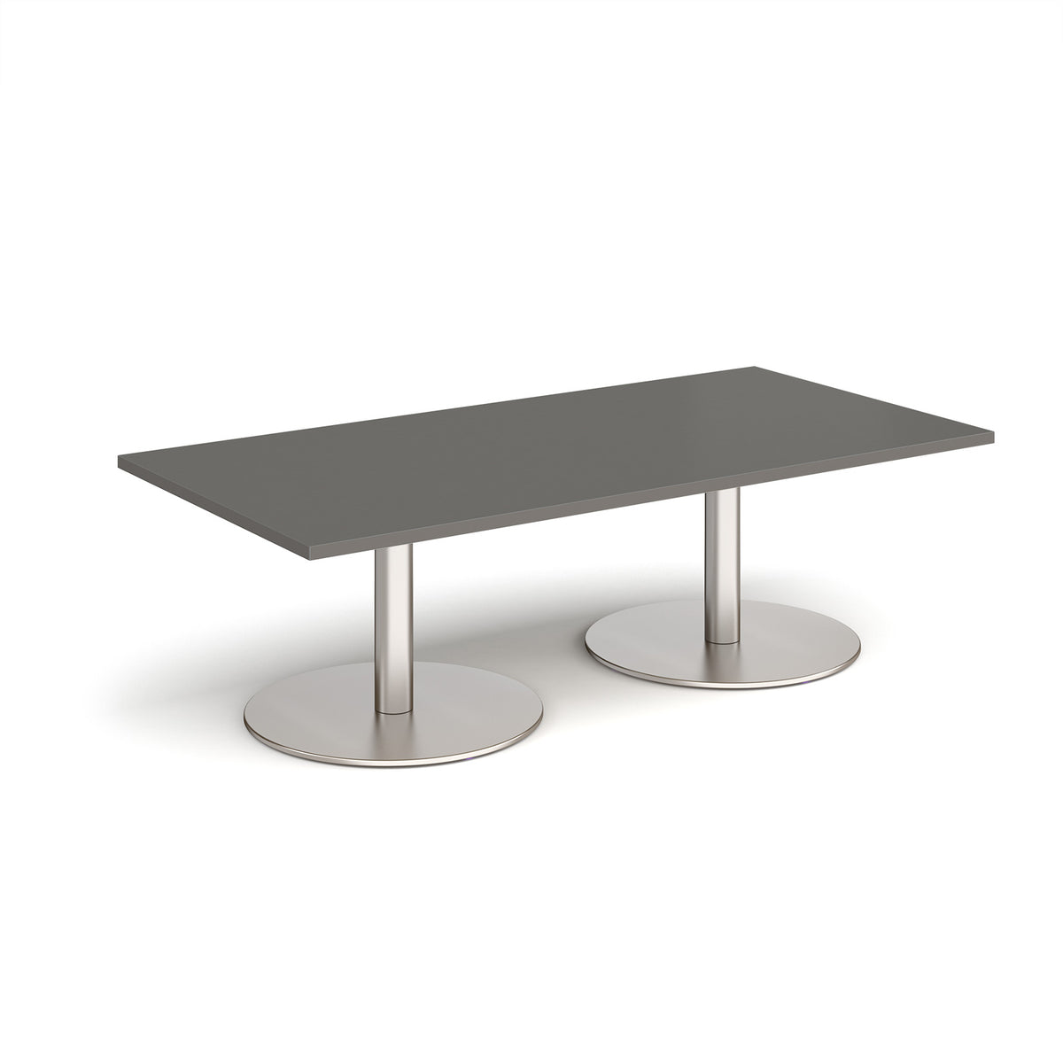Monza rectangular coffee table with flat round brushed steel bases 1600mm x 800mm - Onyx Grey - view 1