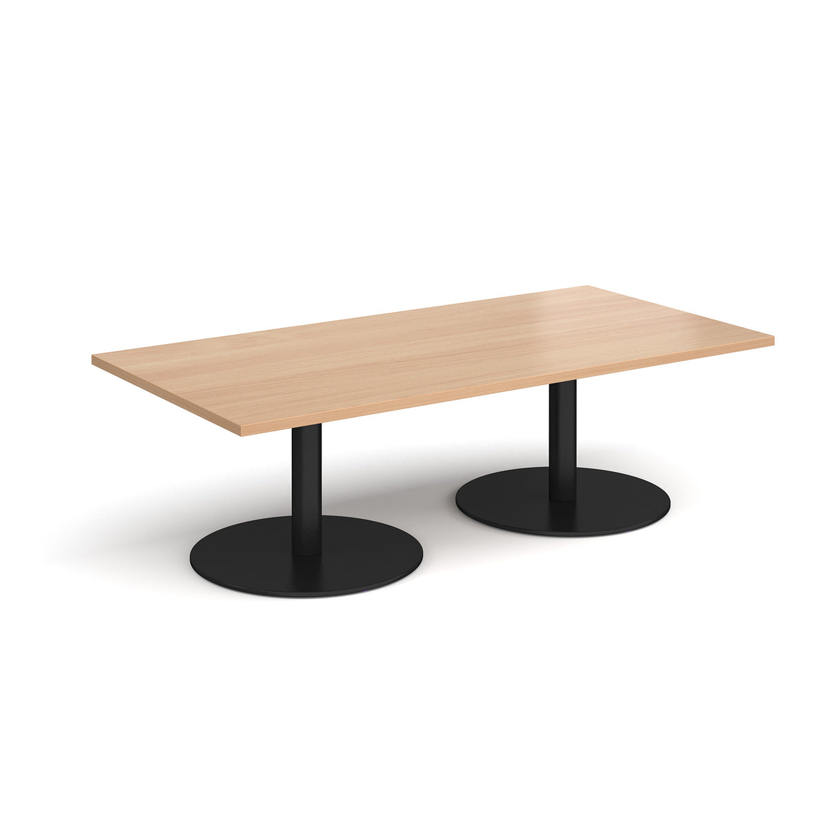 Monza rectangular coffee table with flat round black bases 1600mm x 800mm - Beech - view 1