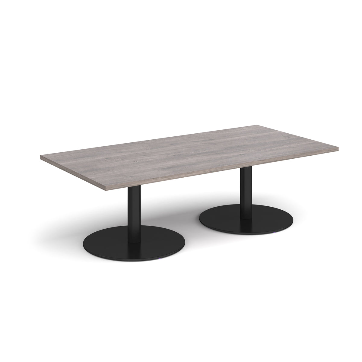 Monza rectangular coffee table with flat round black bases 1600mm x 800mm - Grey Oak - view 1