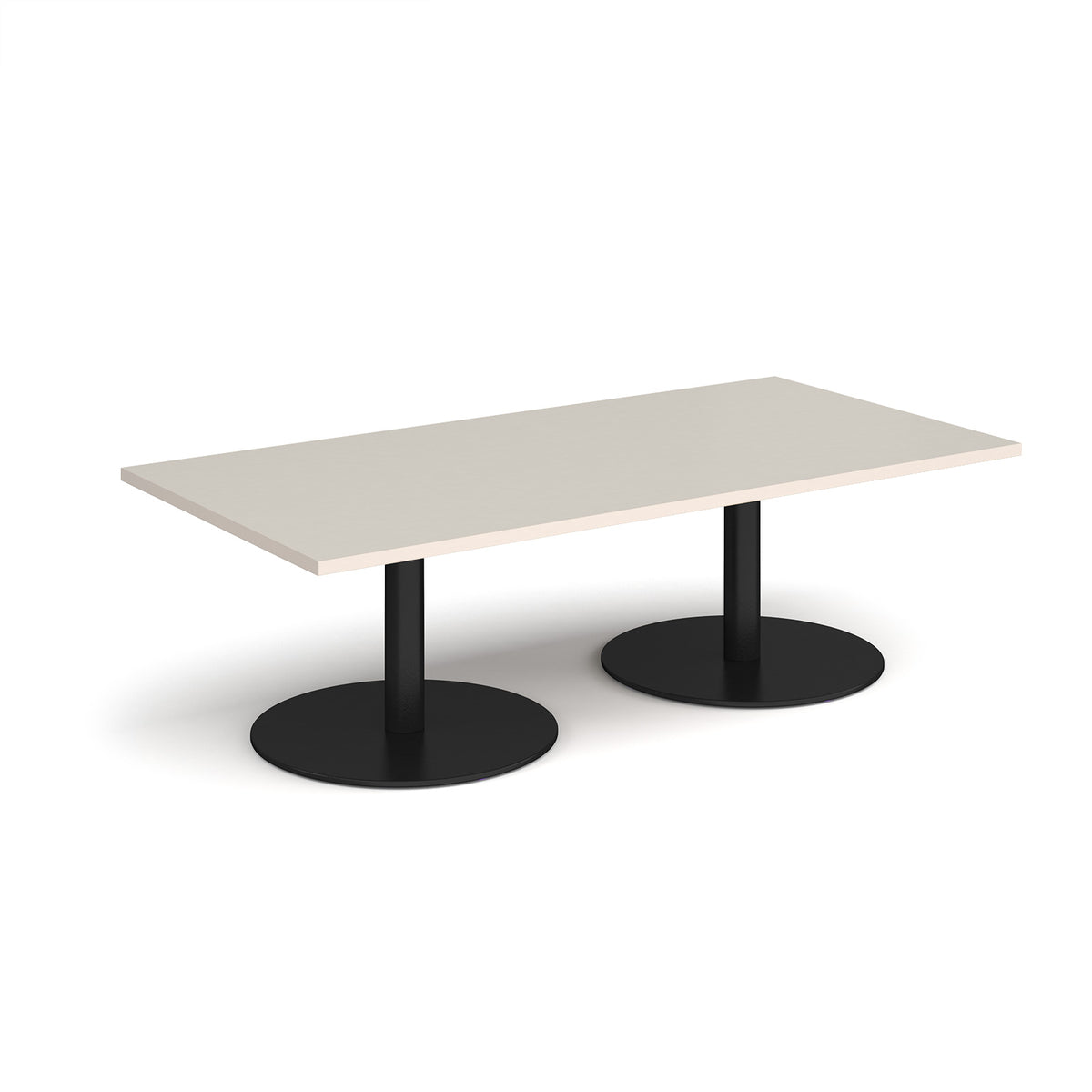 Monza rectangular coffee table with flat round black bases 1600mm x 800mm -  Light Grey - view 1