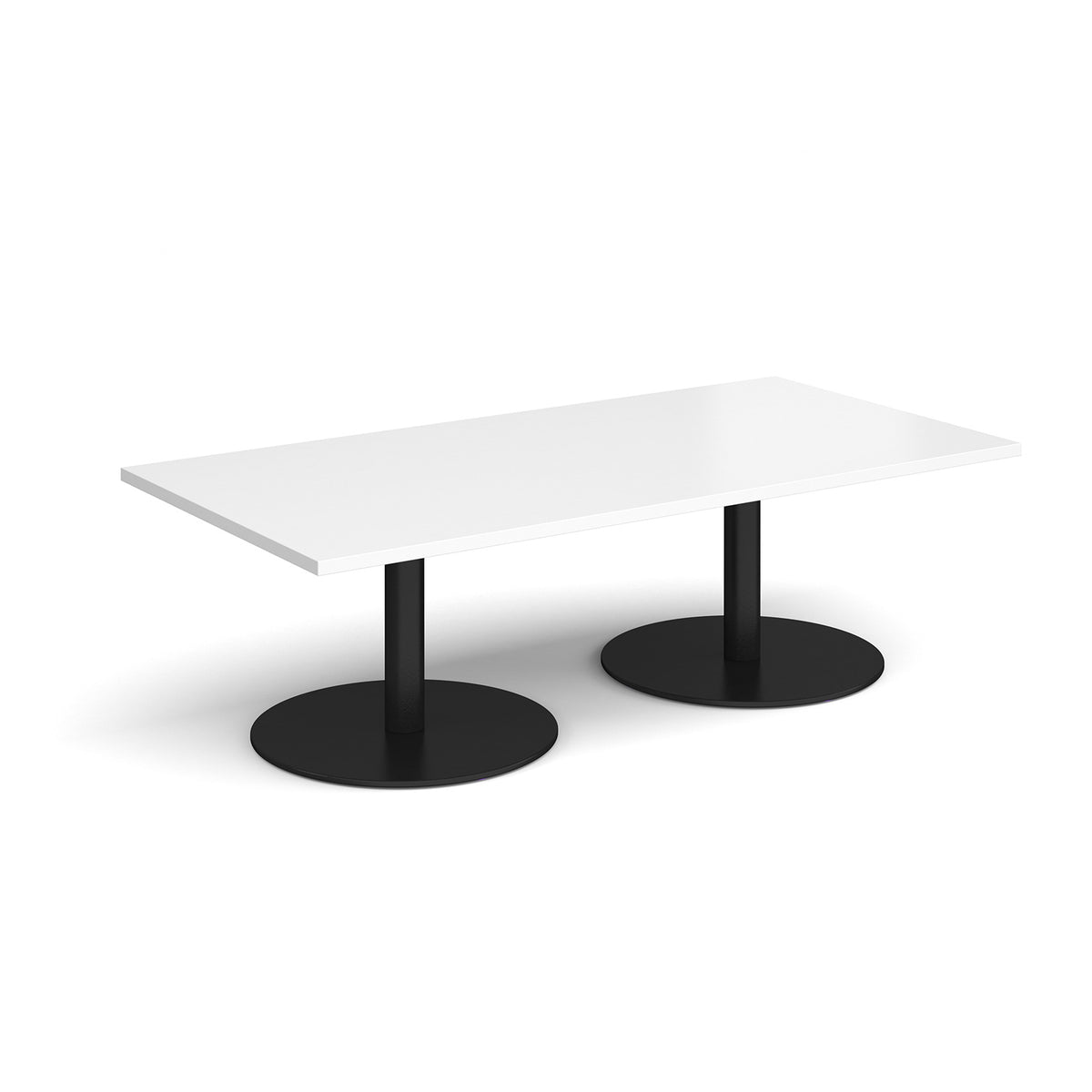 Monza rectangular coffee table with flat round black bases 1600mm x 800mm - white - view 1
