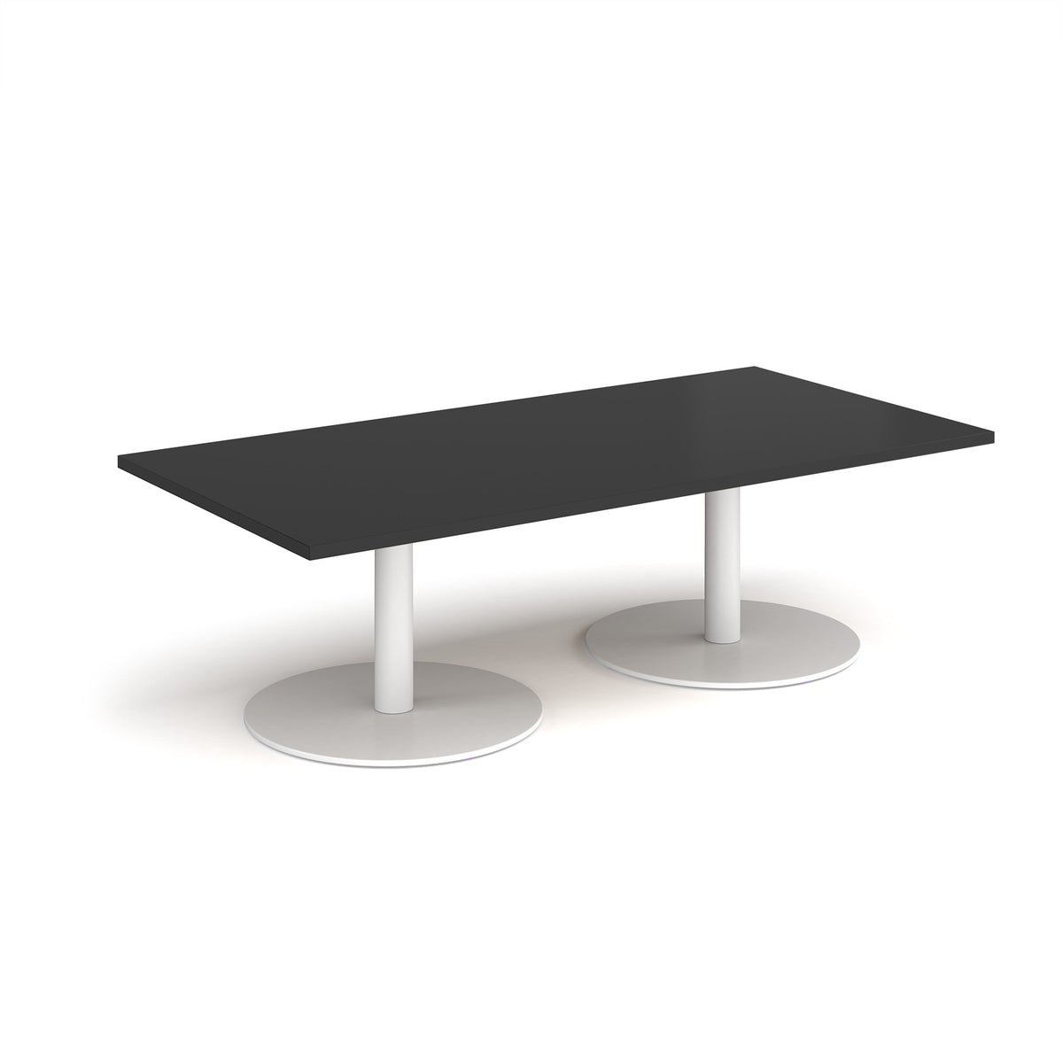 Monza rectangular coffee table with flat round white bases 1600mm x 800mm - Black - view 1