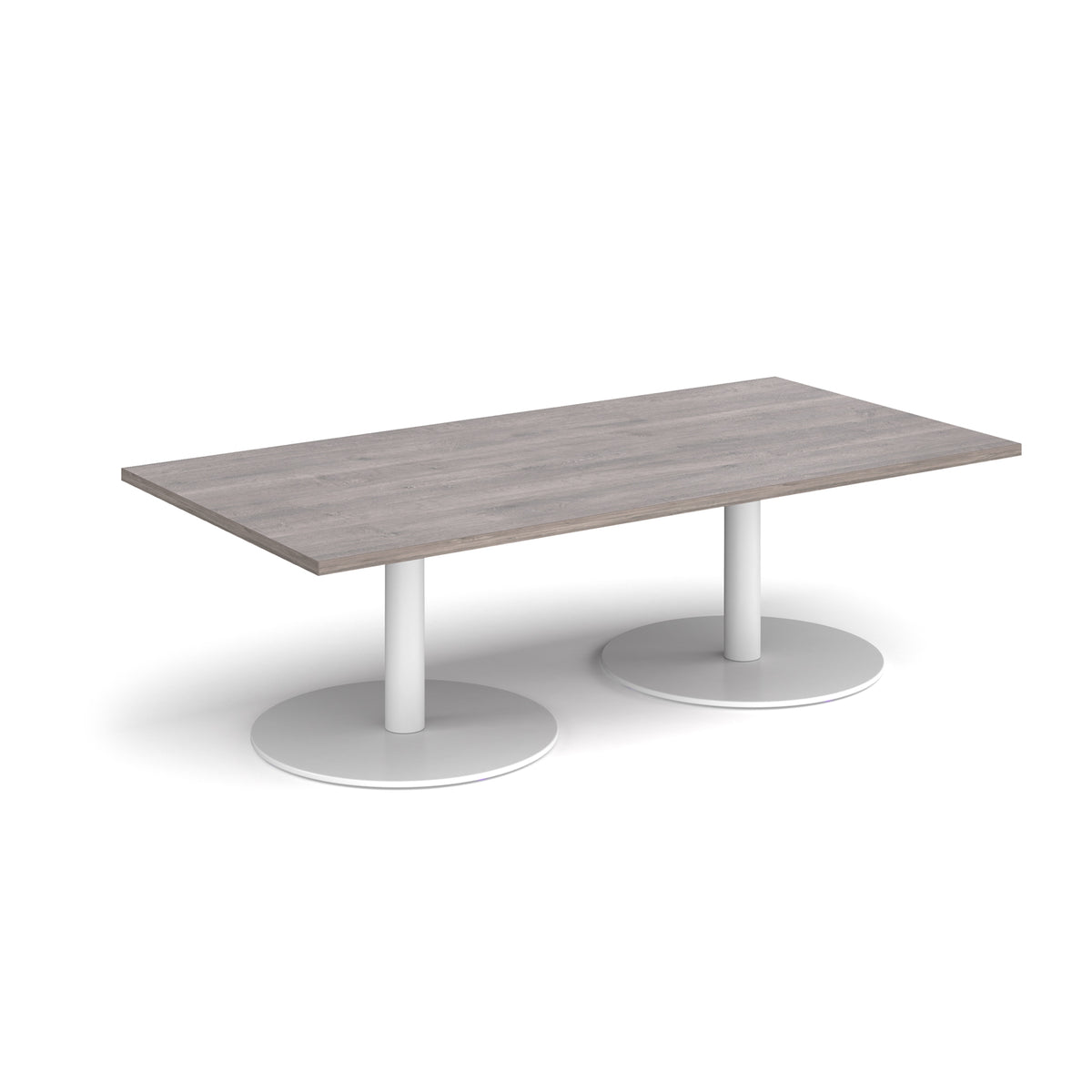 Monza rectangular coffee table with flat round white bases 1600mm x 800mm - Grey Oak - view 1