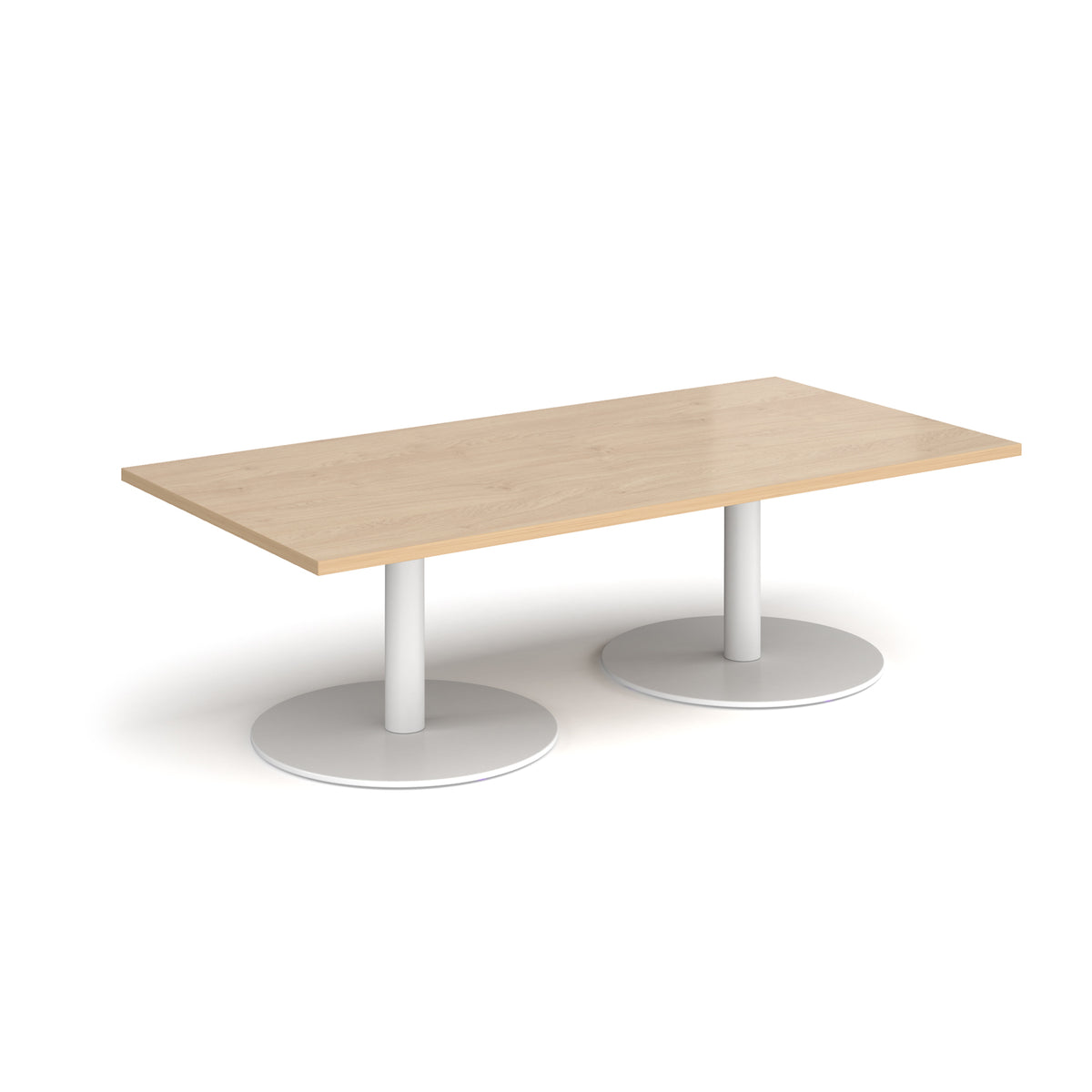Monza rectangular coffee table with flat round white bases 1600mm x 800mm - Kendal oak - view 1
