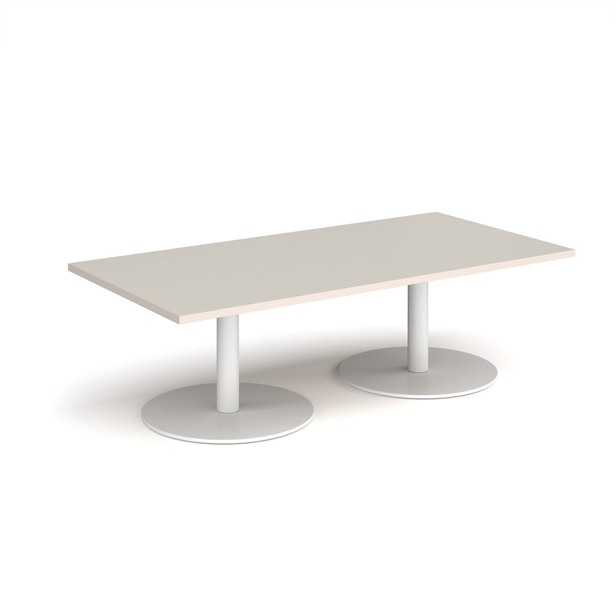 Monza rectangular coffee table with flat round white bases 1600mm x 800mm -  Light Grey - view 1