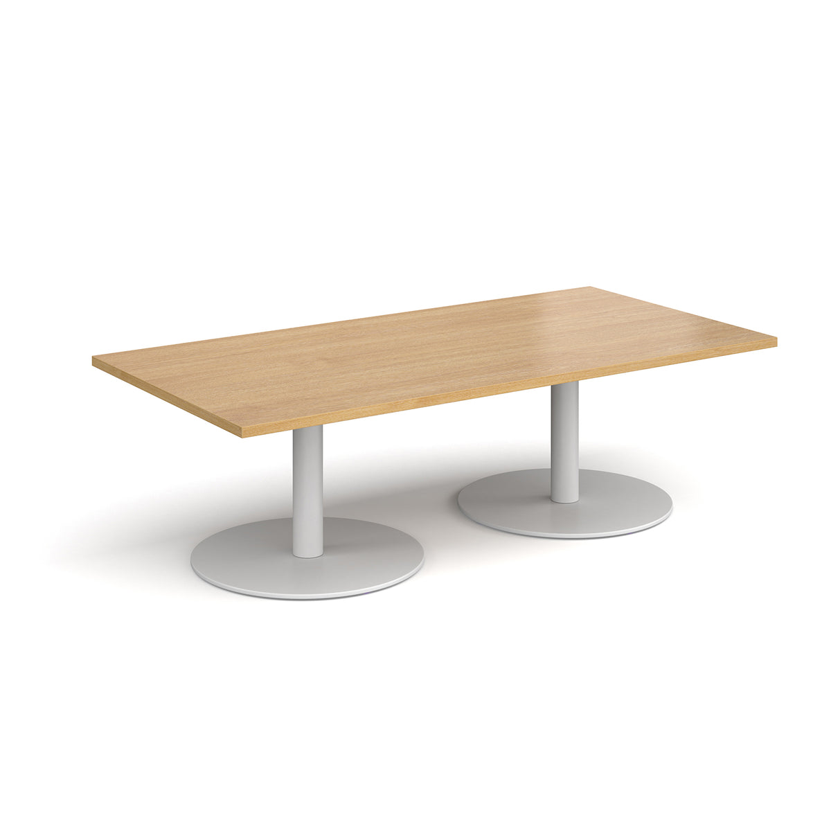 Monza rectangular coffee table with flat round white bases 1600mm x 800mm - oak - view 1