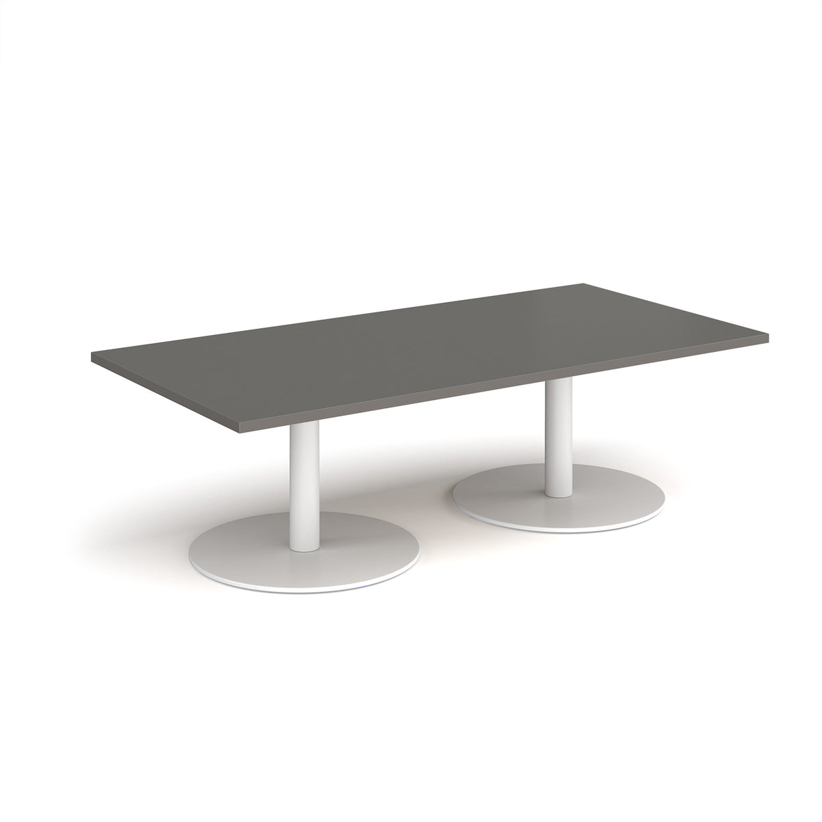 Monza rectangular coffee table with flat round white bases 1600mm x 800mm - Onyx Grey - view 1