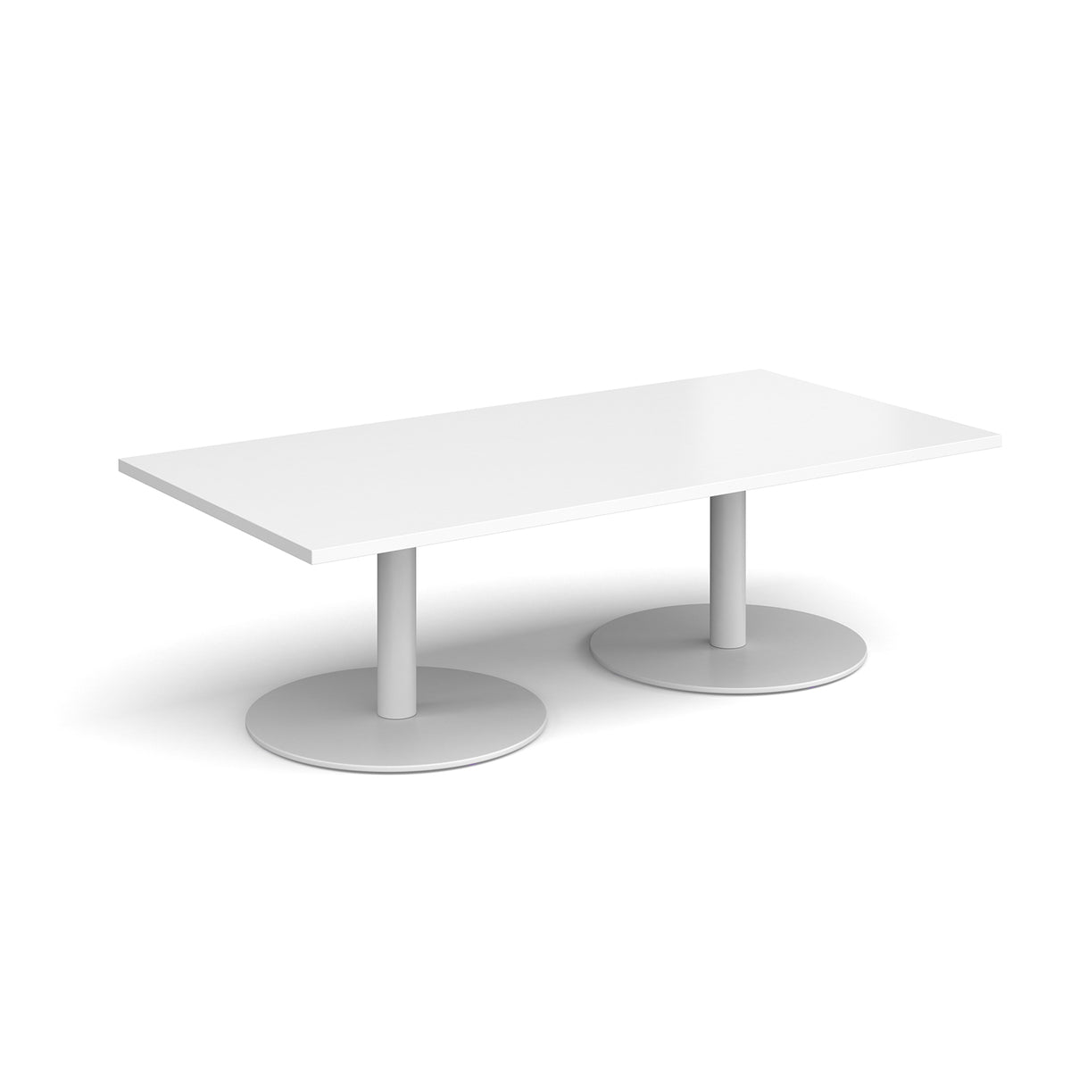 Monza rectangular coffee table with flat round white bases 1600mm x 800mm - white - view 1