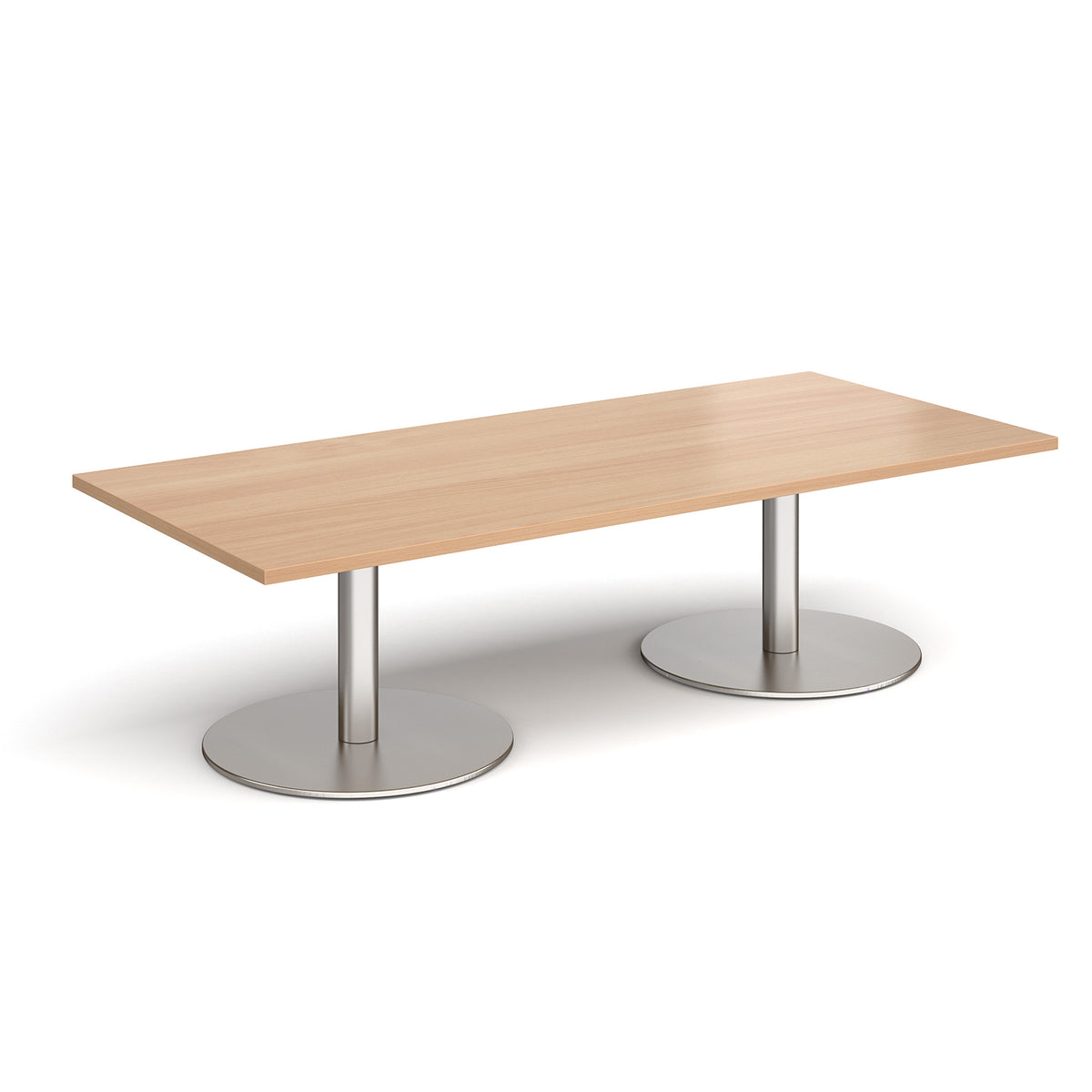 Monza rectangular coffee table with flat round brushed steel bases 1800mm x 800mm - Beech - view 1