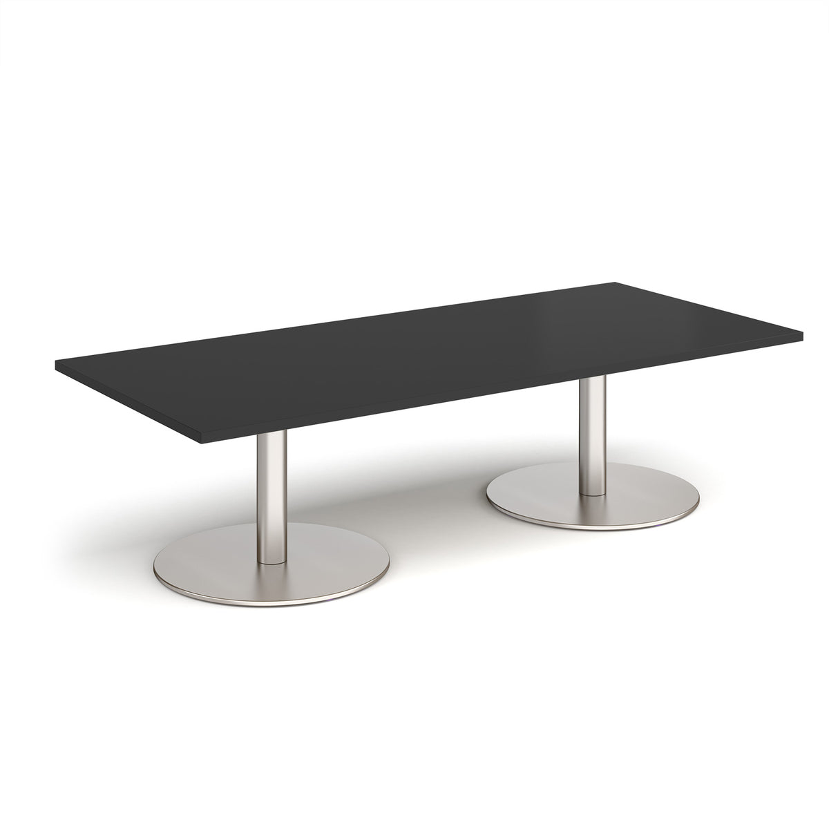 Monza rectangular coffee table with flat round brushed steel bases 1800mm x 800mm - Black - view 1