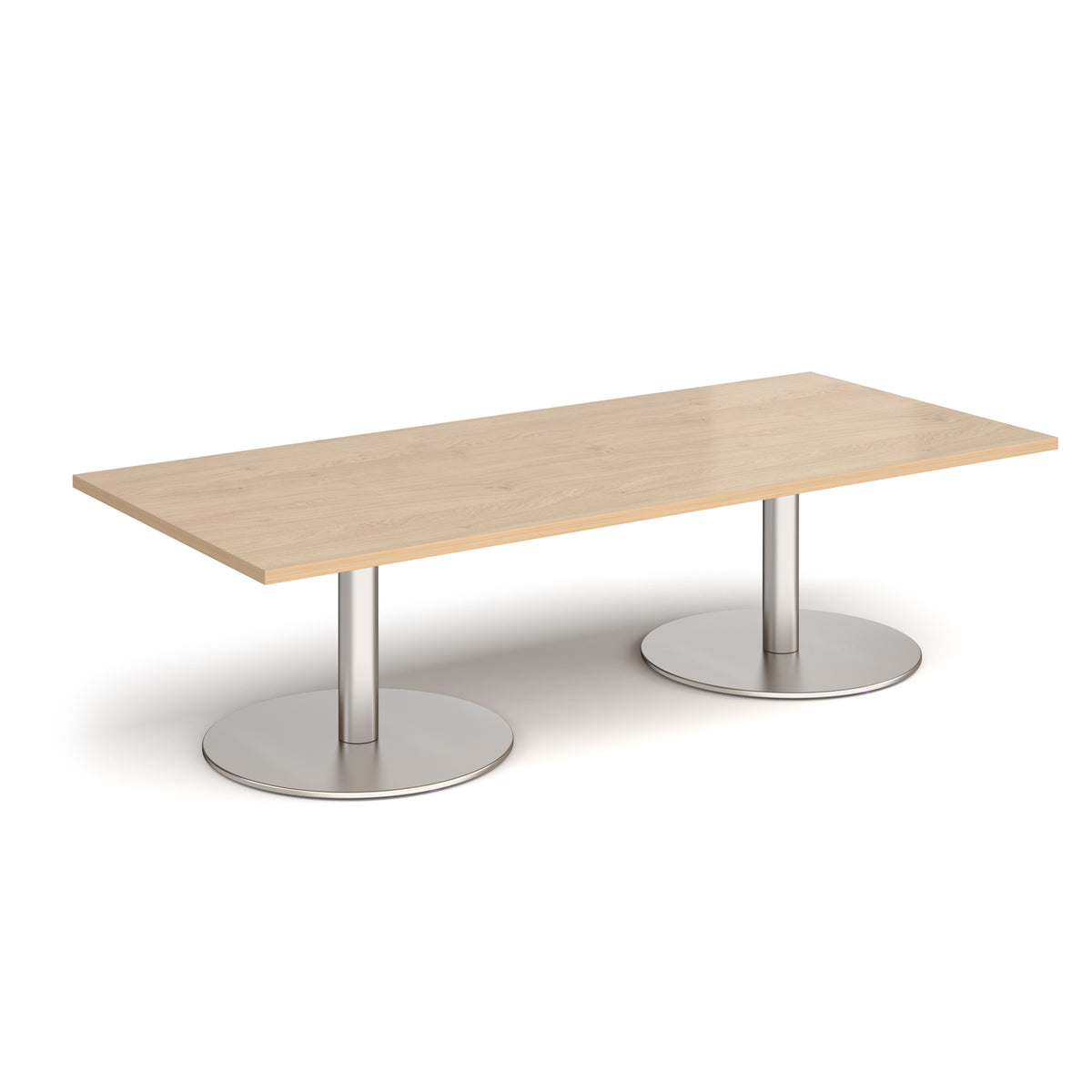 Monza rectangular coffee table with flat round brushed steel bases 1800mm x 800mm - Kendal oak - view 1