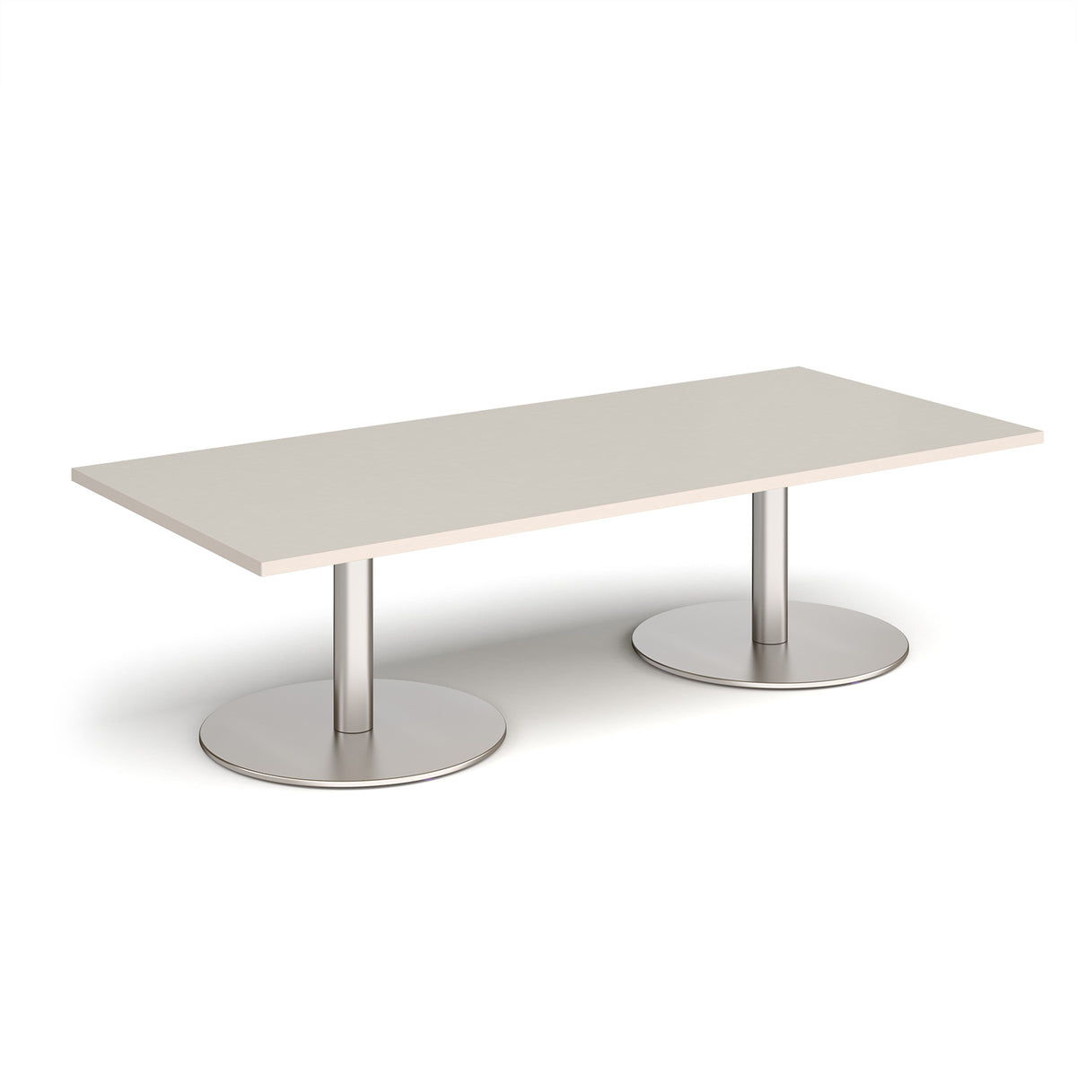 Monza rectangular coffee table with flat round brushed steel bases 1800mm x 800mm -  Light Grey - view 1