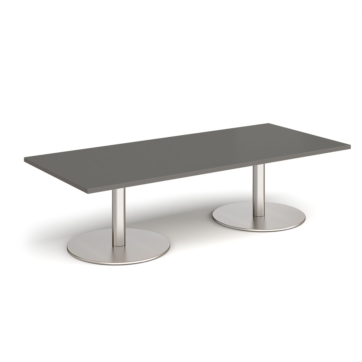 Monza rectangular coffee table with flat round brushed steel bases 1800mm x 800mm - Onyx Grey - view 1