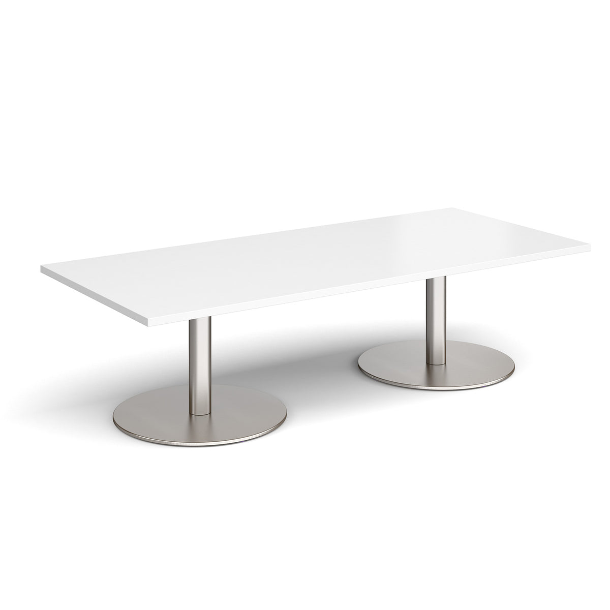 Monza rectangular coffee table with flat round brushed steel bases 1800mm x 800mm - white - view 1