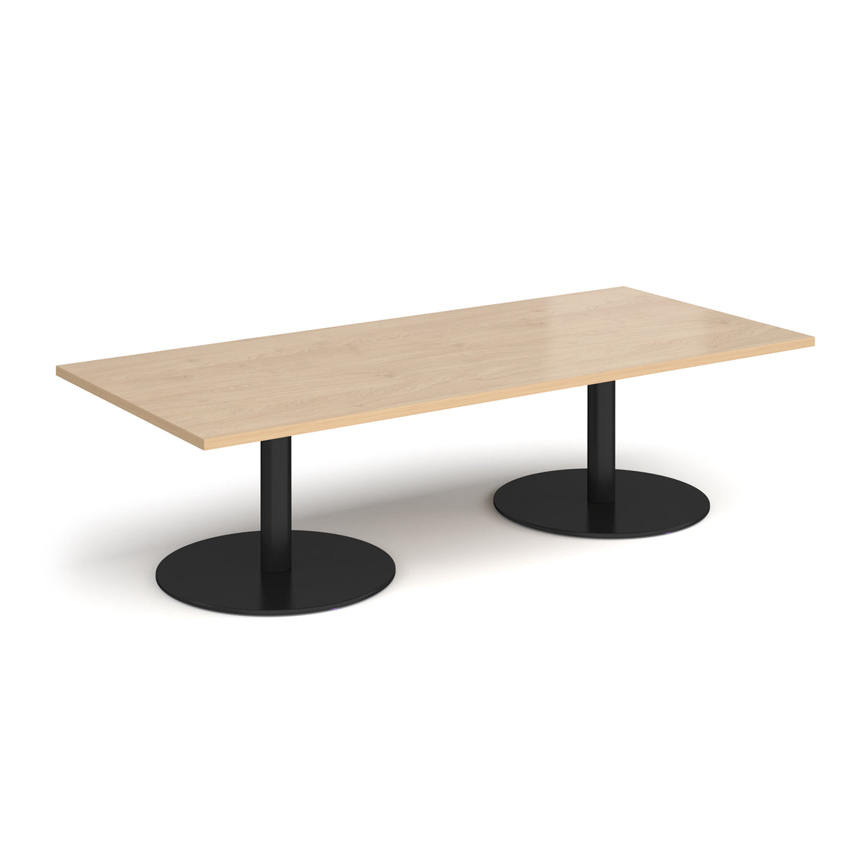 Monza rectangular coffee table with flat round black bases 1800mm x 800mm - Kendal oak - view 1