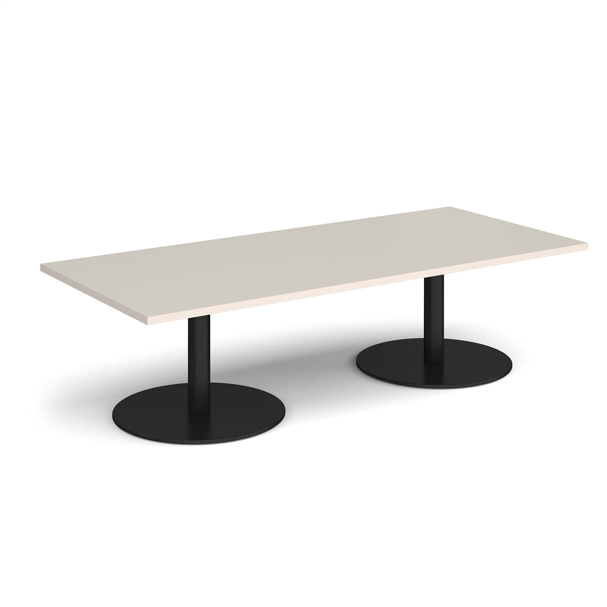 Monza rectangular coffee table with flat round black bases 1800mm x 800mm -  Light Grey - view 1