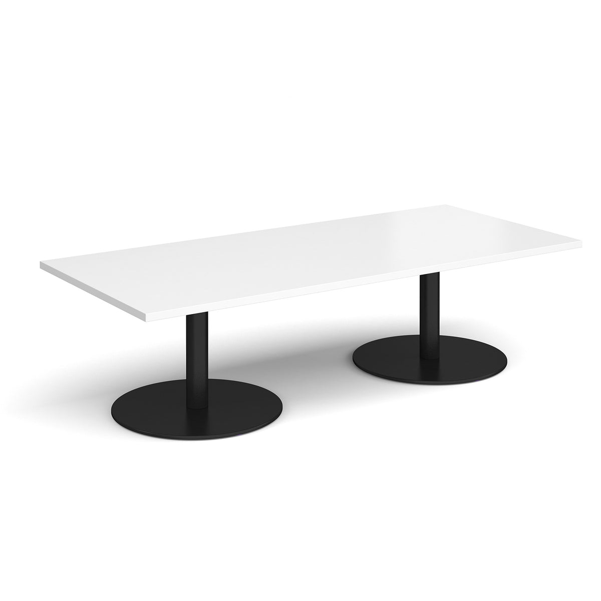 Monza rectangular coffee table with flat round black bases 1800mm x 800mm - white - view 1