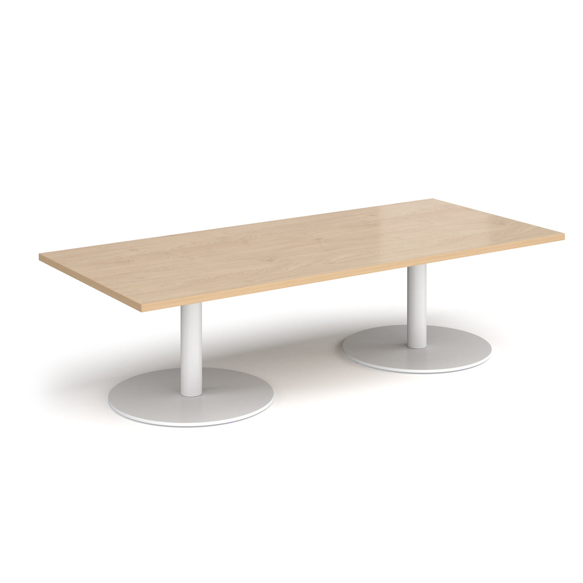 Monza rectangular coffee table with flat round white bases 1800mm x 800mm - Kendal oak - view 1